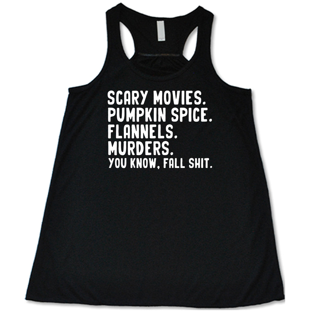 Spooky Halloween Shirt - Scary Movies, Pumpkin Spice & Flannels Design - Funny Autumn Graphic Tee for Fall Parties, Pumpkin Picking & Cozy Seasonal Outfits