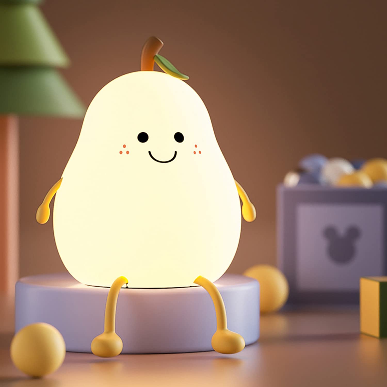 Rechargeable USB LED Night Light for Kids - Adjustable Timer, Touch Control, Fruit-Shaped Nursery Lamp for Babies & Toddlers - Perfect for Bedrooms, Nurseries, and Late-Night Feedings