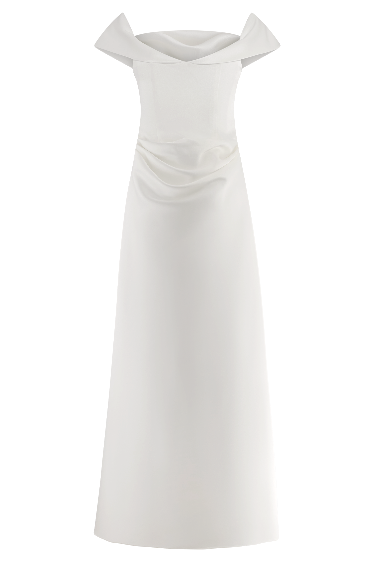 Luna Satin Off Shoulder Gown - Elegant White Evening Dress for Prom, Wedding & Special Occasions