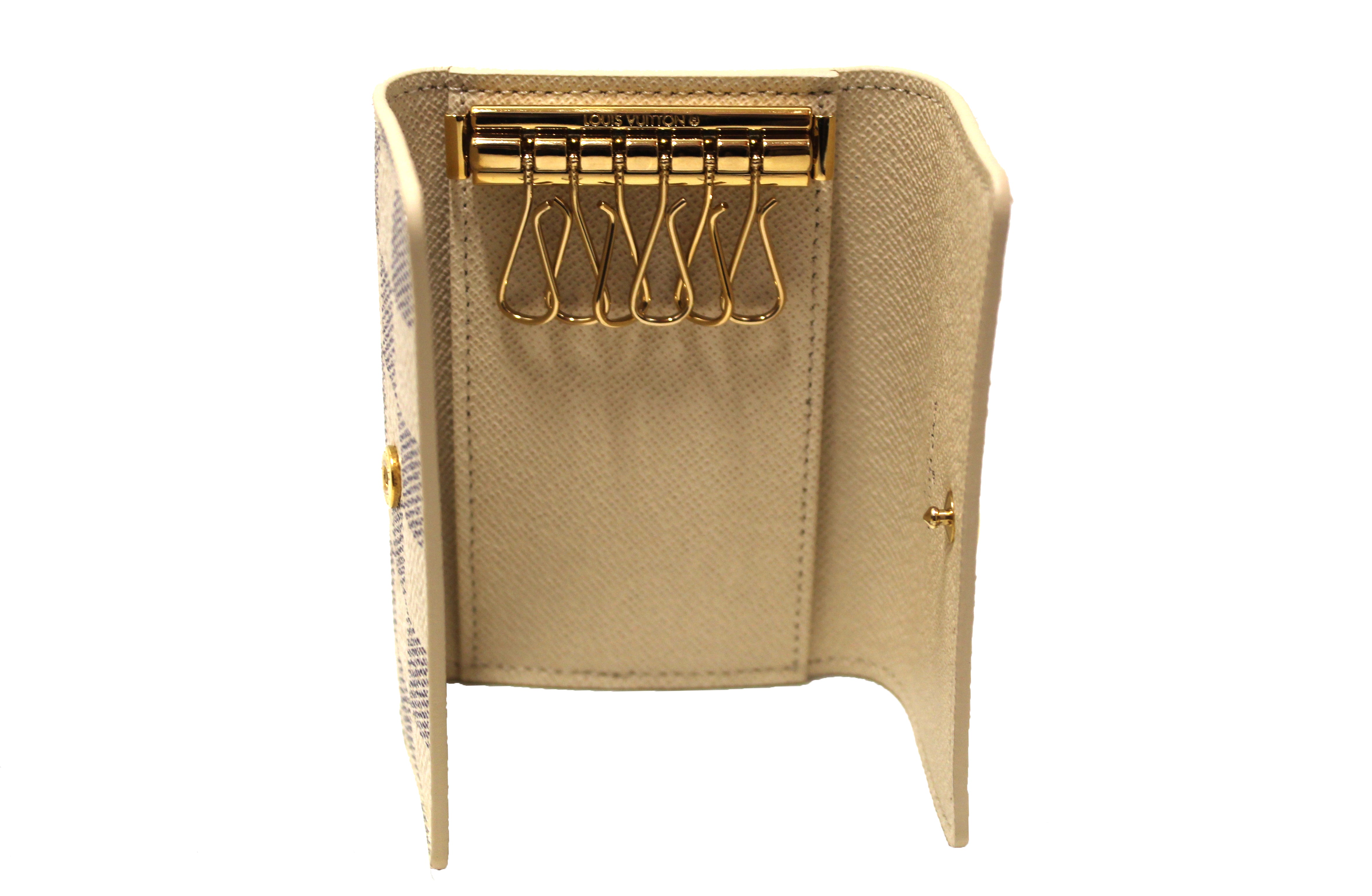 Authentic Louis Vuitton Damier Azur Canvas 5 Key Holder - Luxury Key Organizer for Women & Men - Perfect for Home, Office & Travel Accessories