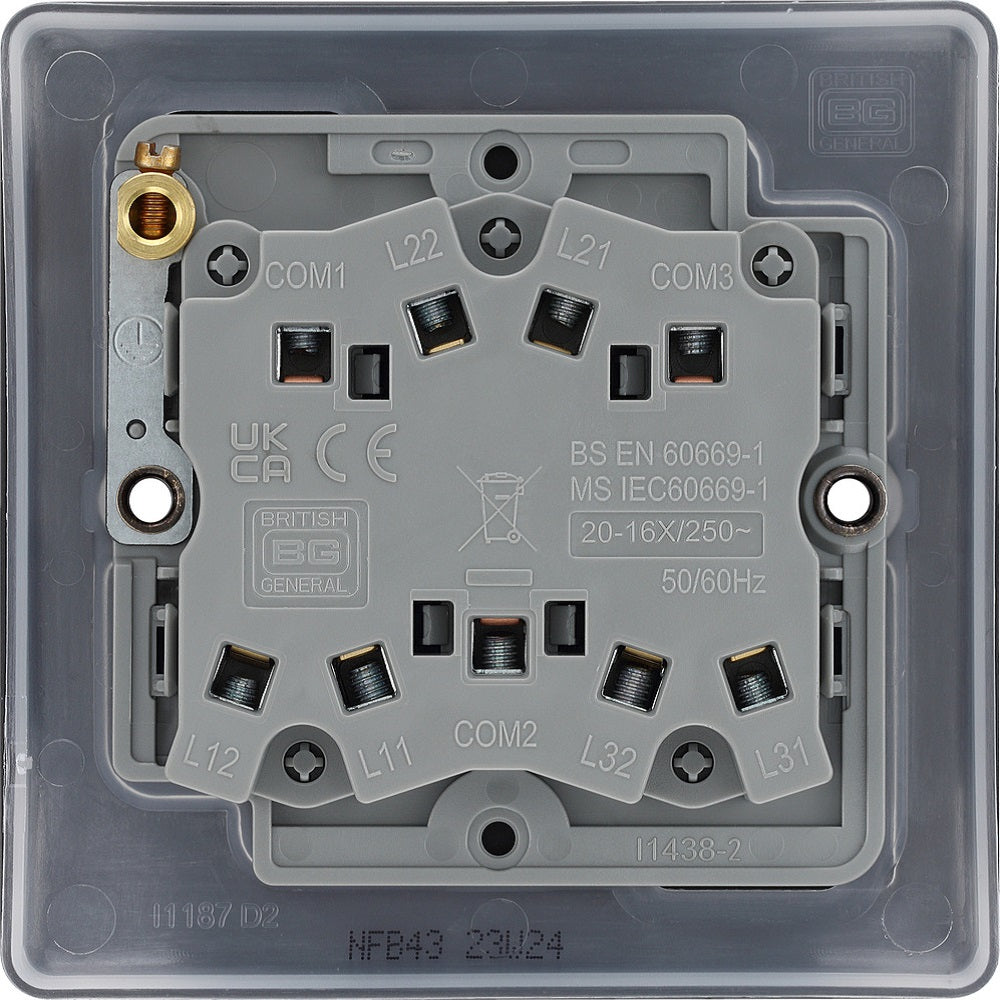 BG Nexus Metal Matt Black 3G 2W Light Switch NFB43 - Modern Electrical Switch for Home & Office - Perfect for Living Rooms, Bedrooms, and Commercial Spaces