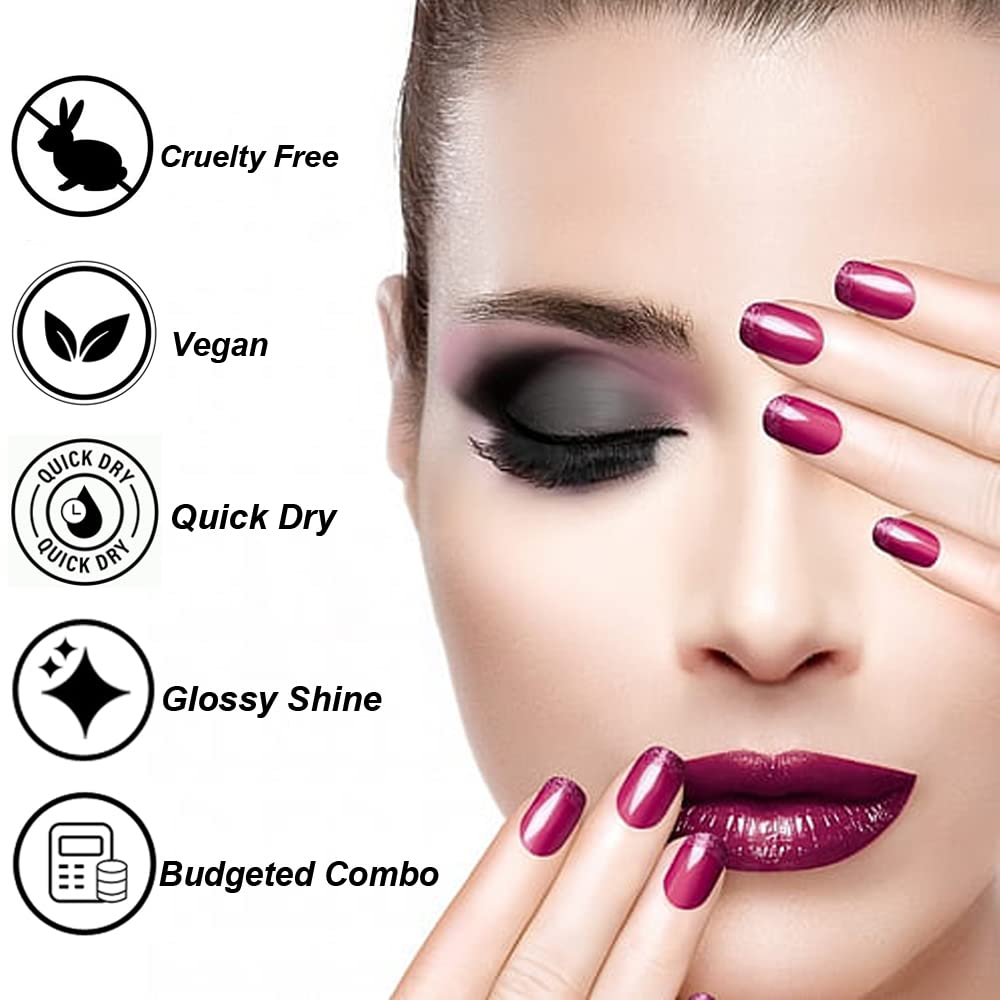 FOPE Enamel Splash Glossy Nail Polish Set of 12 Colors - Quick Drying, Chip Resistant, Long Lasting Nail Paint for Women - Perfect for Manicures, Pedicures, Salon & Home Nail Care