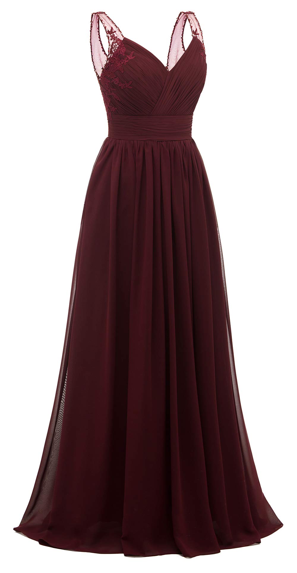 Elegant Chiffon Lace Bridesmaid Dresses for Women - V-Neck A-Line Long Formal Gown with Pleated Tulle Straps | Perfect for Weddings, Proms, Evening Parties and Special Occasions