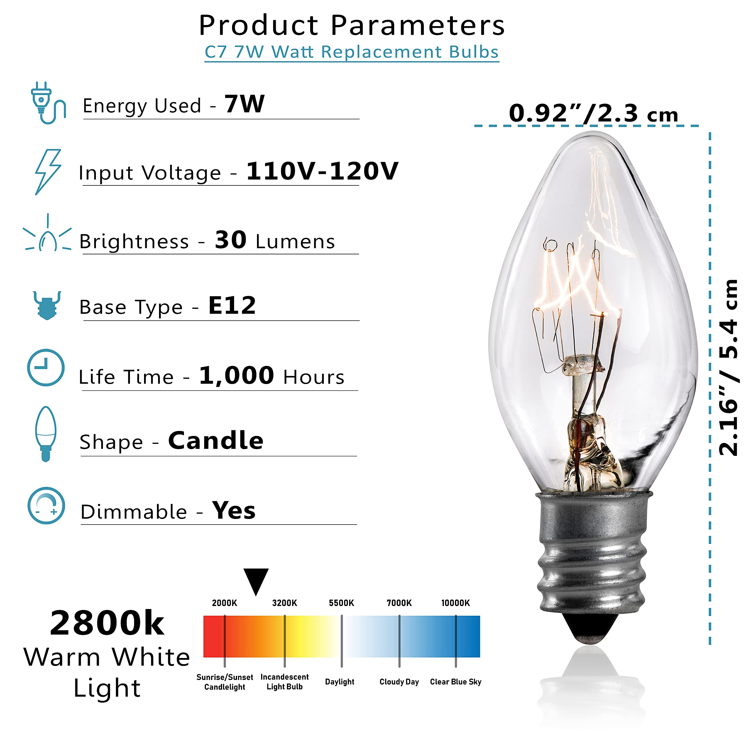7 Watt Night Light Bulbs - 12 Pack Clear Glass Salt Lamp Bulbs, C7 E12 Candelabra Base, 120V 45 Lumen Incandescent Bulbs for Himalayan Salt Lamps, Bedroom, Nursery & Home Decor
