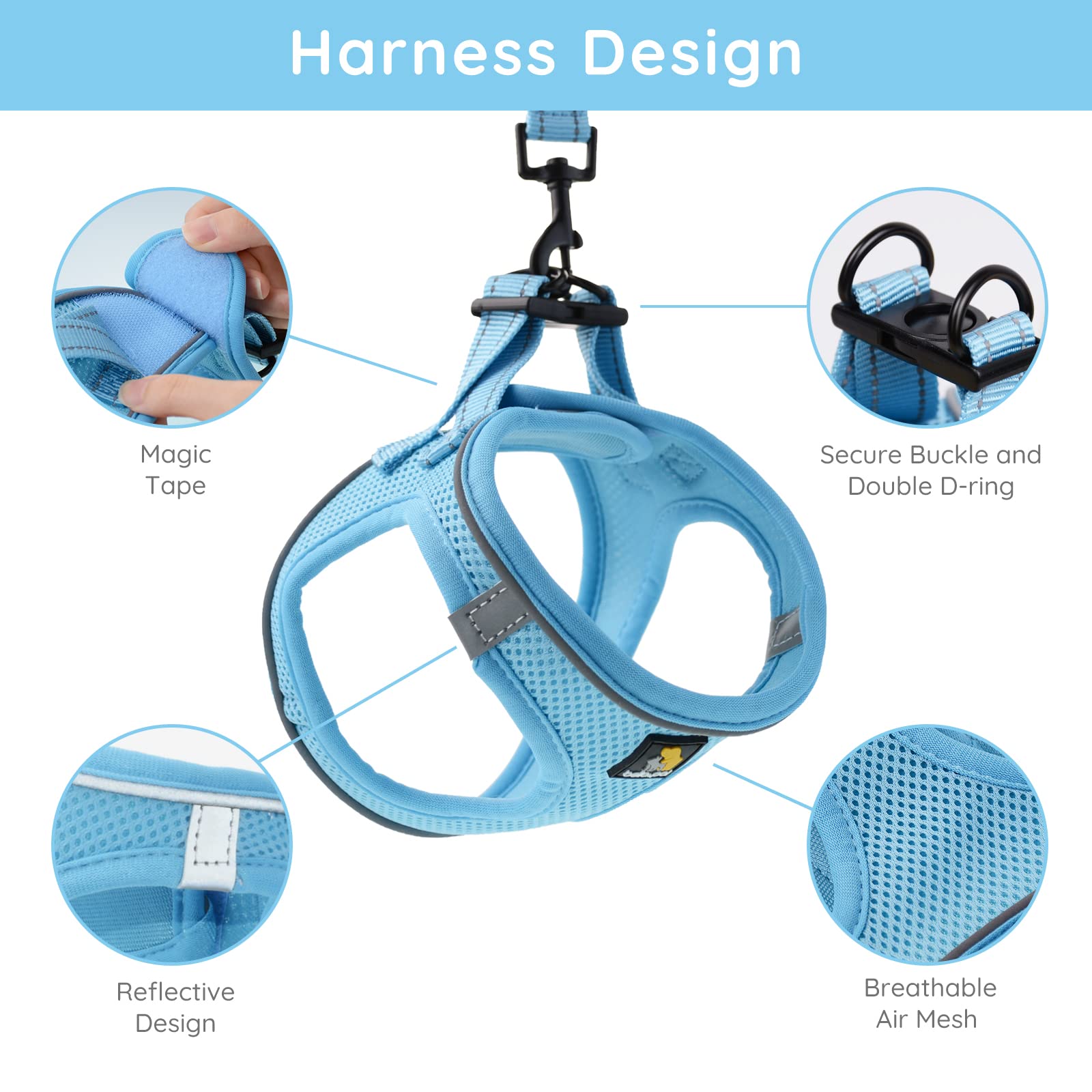 BELLA & PAL No-Pull Step-in Puppy Harness with Leash Set - Adjustable Soft Dog Vest for Small & Extra Small Dogs - Comfortable Blue Pet Harness for Walking, Training & Outdoor Adventures
