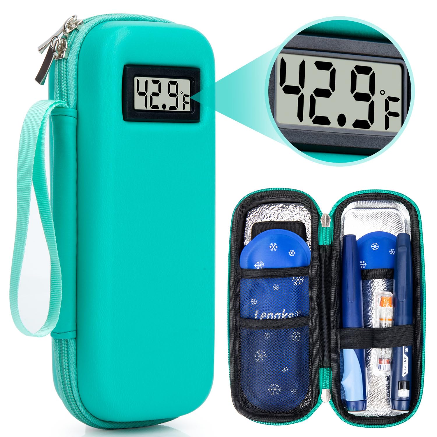 TSA Approved Insulin Cooler Travel Case with Temperature Display - Portable Insulin Pen Cooler for Diabetics, Fits Ice Packs & Travel Supplies (Green) | Perfect for Air Travel, Camping & Daily Commute