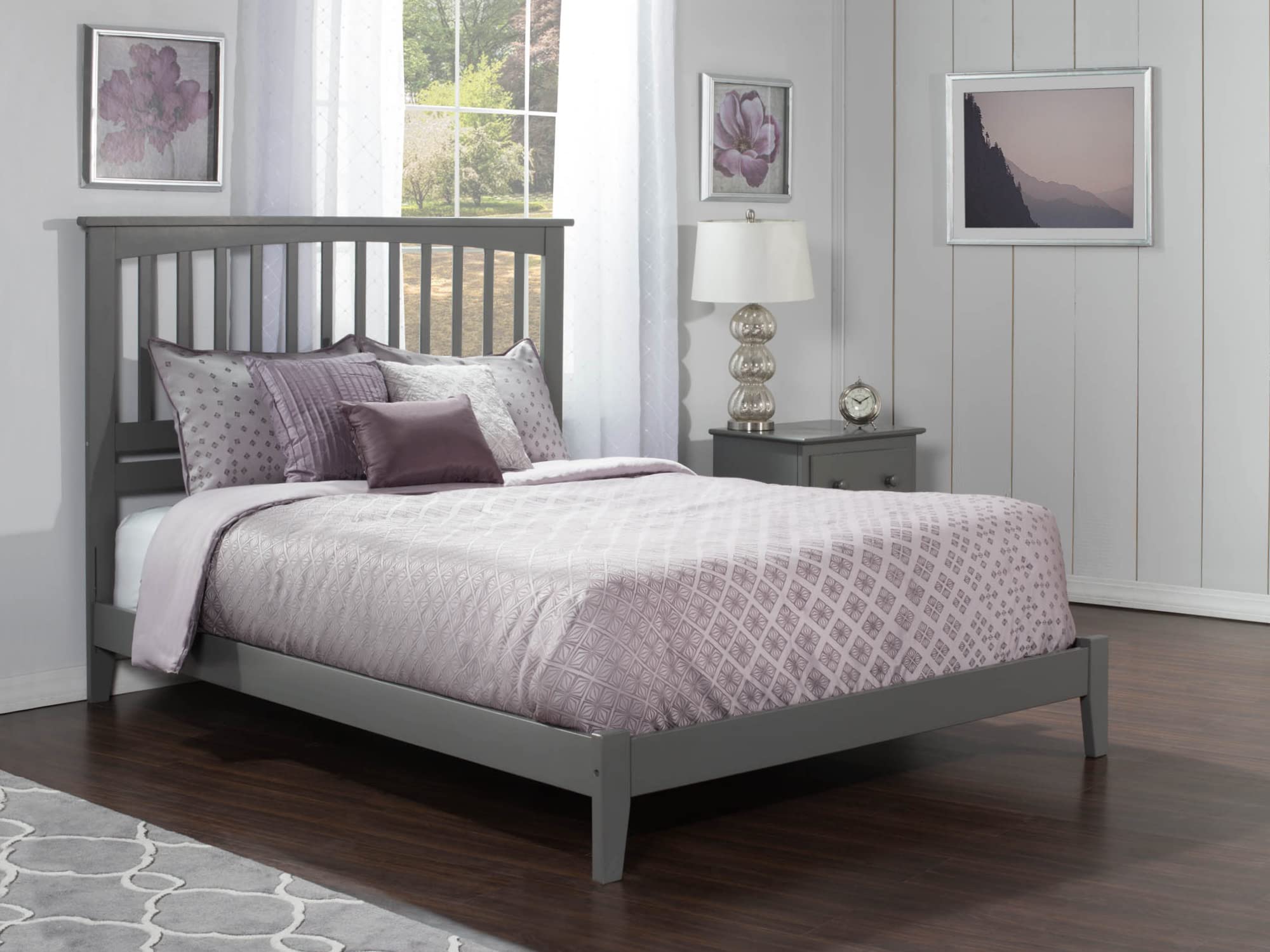 AFI Mission King Foundation Bed Frame with USB Charging Ports - Grey Queen Size Platform Bed for Modern Bedrooms | Perfect for Master Bedroom, Guest Room & Apartment Living