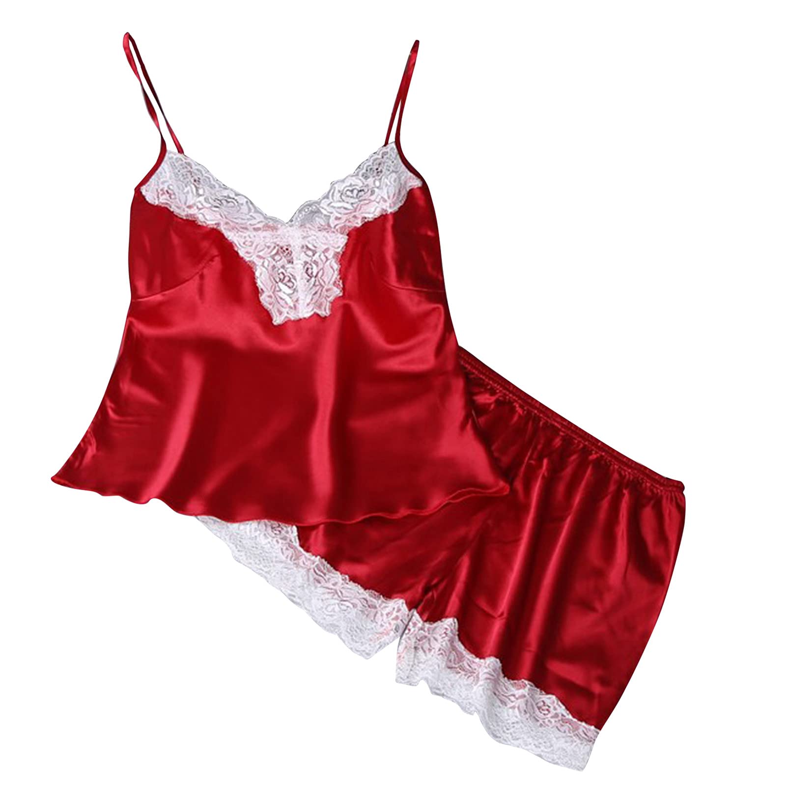 Sexy Lace Camisole & Silk Shorts Set - Women's Eyelash Lingerie Pajamas for Sleepwear & Romantic Nights - Fishnet Underwear for Date Night & Boudoir Photography