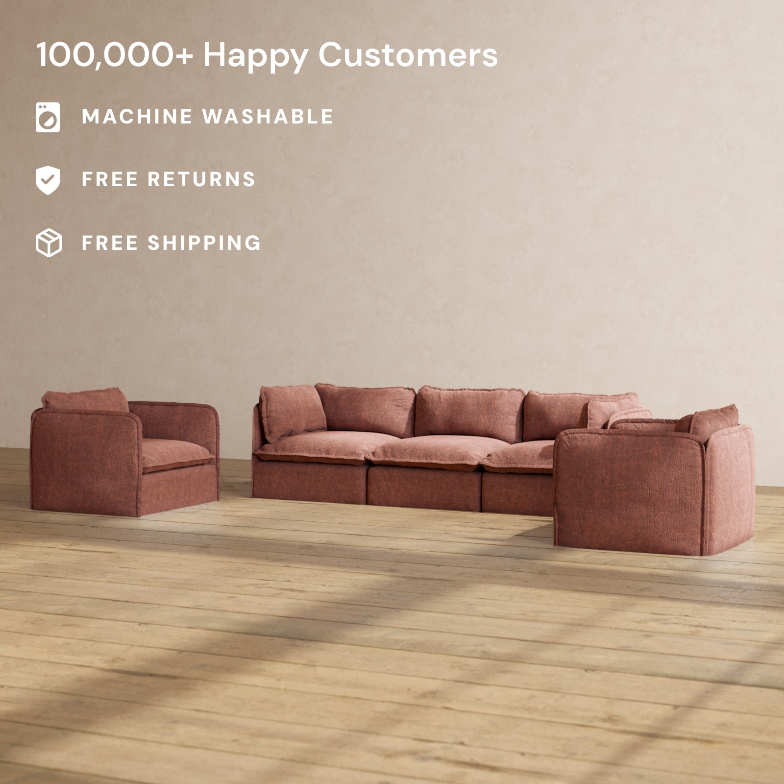 Premium Modular Performance 3-Seater Sofa with Armchair Set in Rich Chestnut Brown | Luxury Blend Fabric | Perfect for Living Room, Lounge & Home Theater Comfort