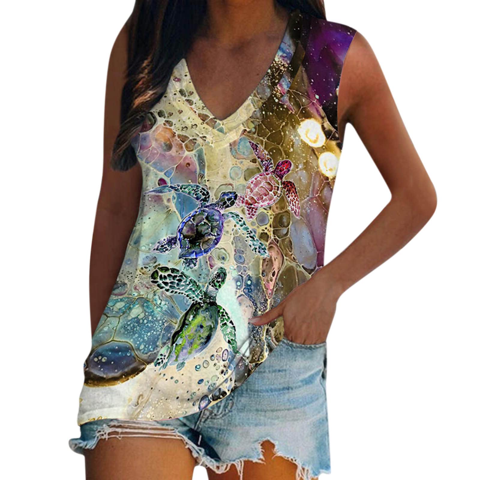 Women's Loose Fit V-Neck Sleeveless Tunic Tops - Floral Printed Summer Casual Tank Tops | Perfect for Beach Outings, Yoga, and Everyday Wear