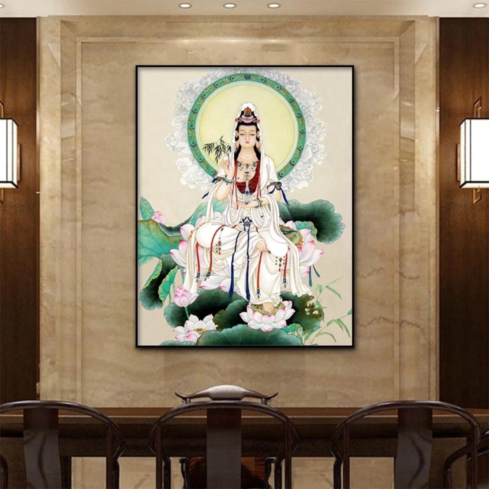Guanyin Buddha Canvas Print - Modern Religious Wall Art Decor for Living Room, Office & Home - 40x60cm Frameless - Perfect for Meditation Spaces & Spiritual Interiors
