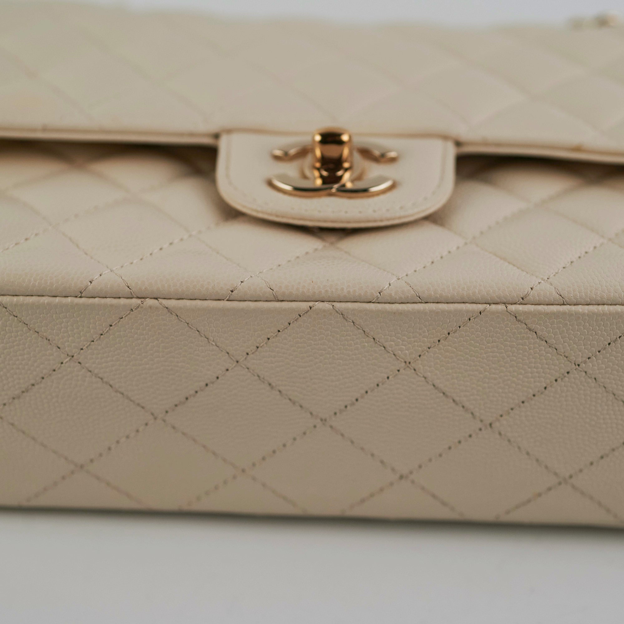 Chanel Quilted Caviar Medium/Large Double Flap Ivory Handbag - Luxury Designer Crossbody Bag for Women, Perfect for Date Night & Special Occasions