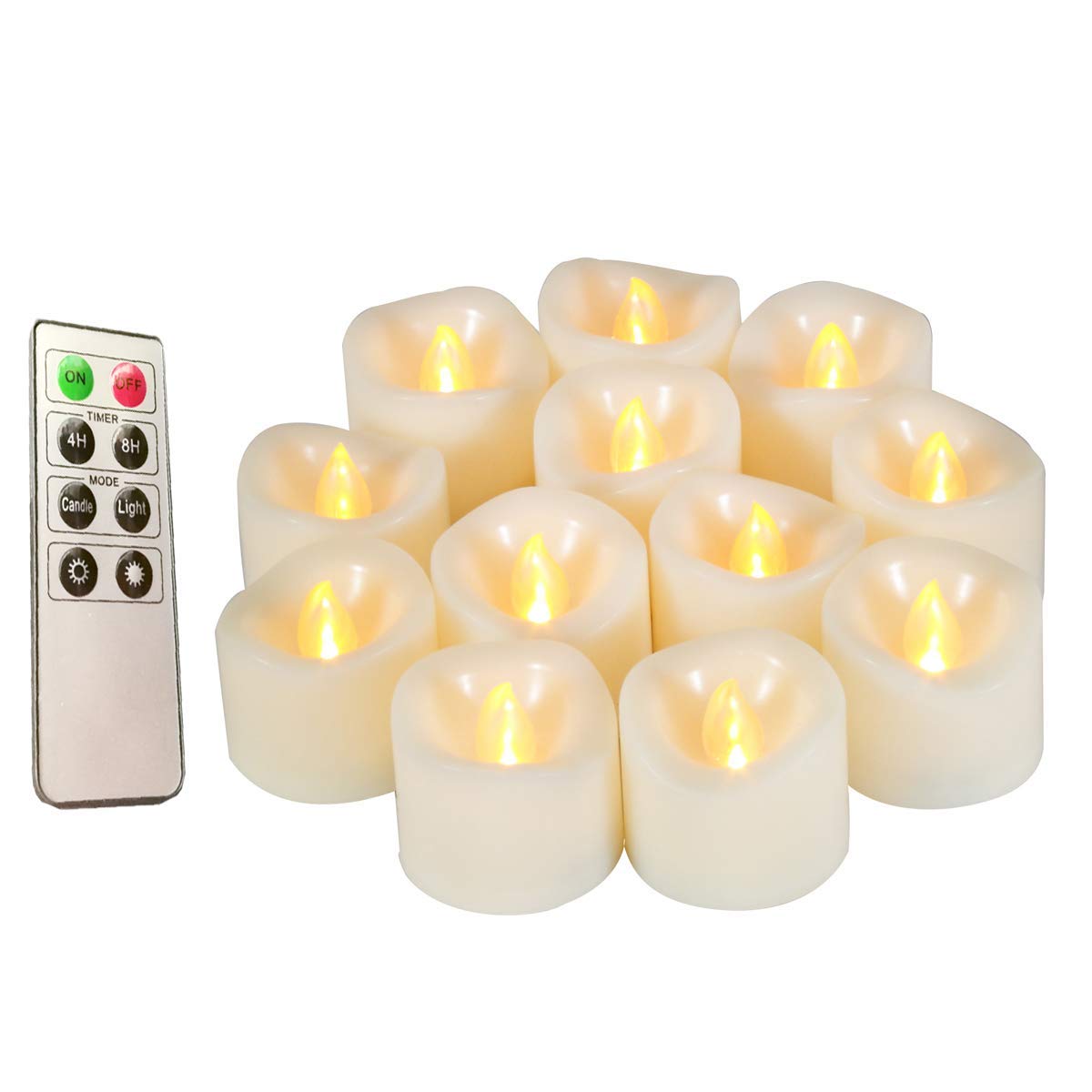 Erosway Flameless LED Candles - Pack of 12 Realistic Battery Operated Votive Candles with Remote Control, 200 Hours Runtime & 4/8 Hour Timer - Perfect for Home Decor, Wedding Centerpieces, Romantic Dinners and Holiday Lighting