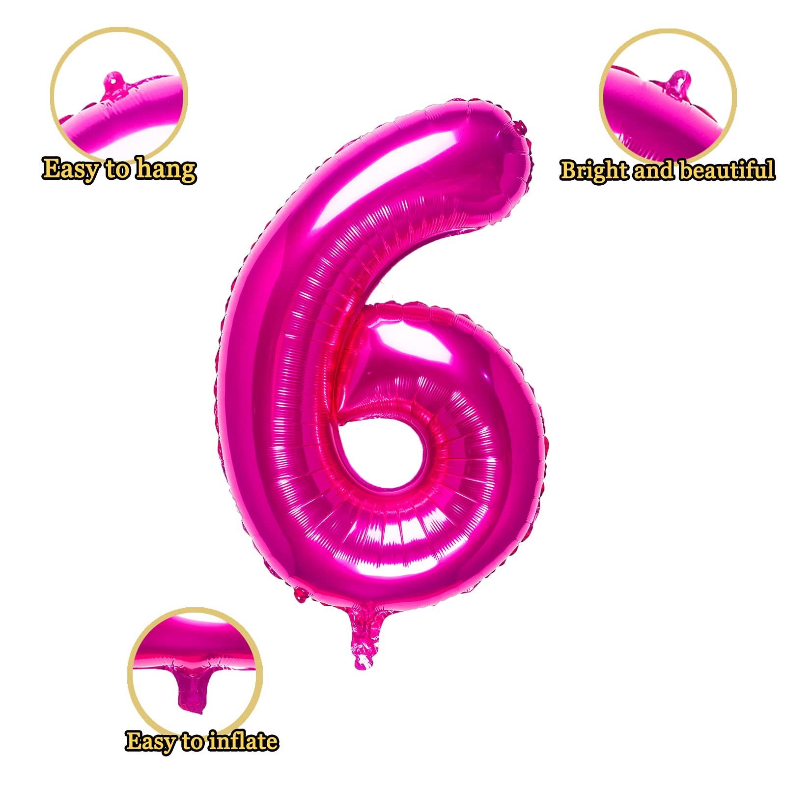 32 Inch Pink Number 6 Foil Balloon - Birthday Party Decoration Supplies for Girls, Baby Showers, Gender Reveals & Anniversary Celebrations - Perfect for Photo Backdrops, Cake Toppers & Event Decor