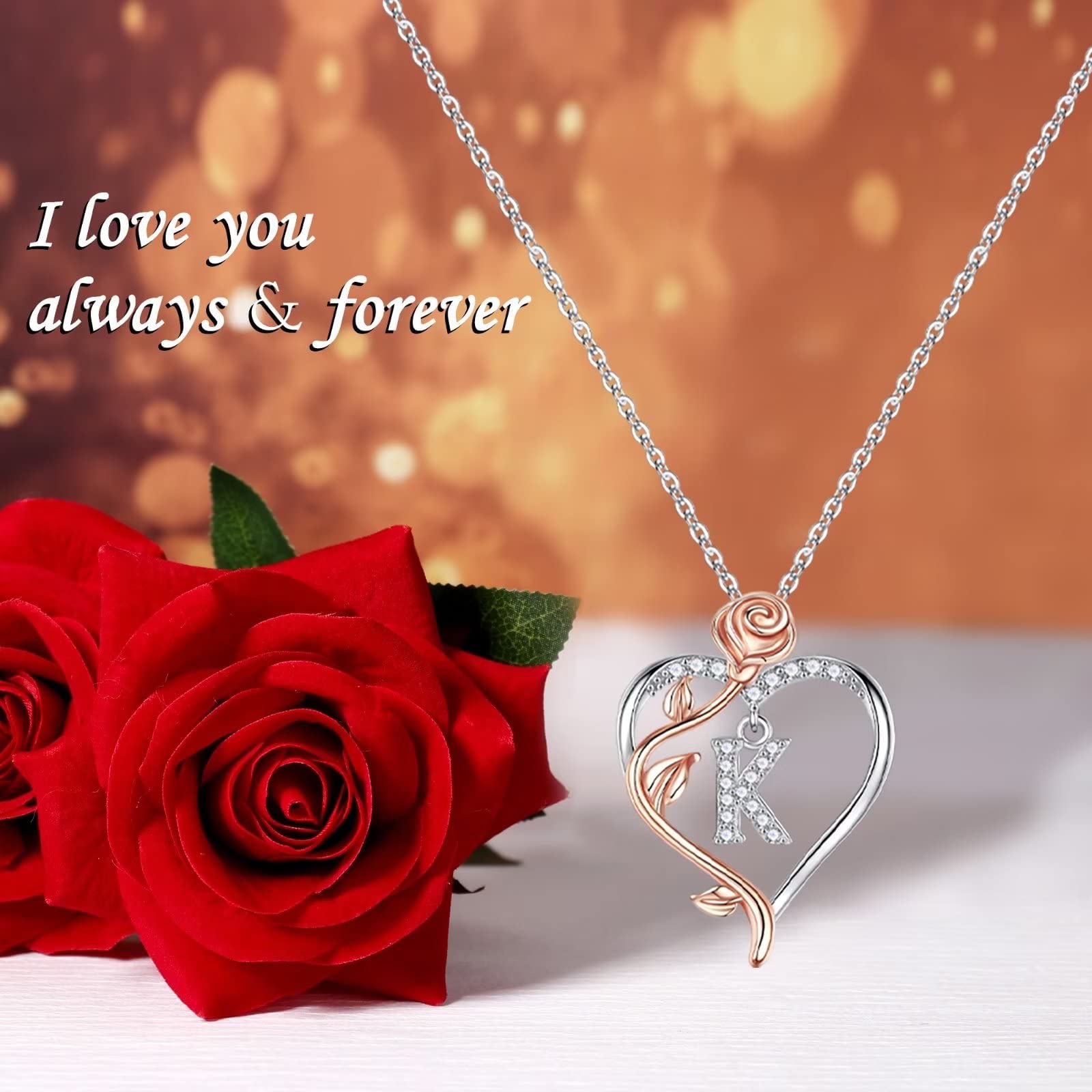 Yesteel Rose Heart Initial Necklace for Women - Personalized Letter Pendant Jewelry, Romantic Gift for Wife, Girlfriend, Mom - Valentine's Day, Anniversary, Birthday Present (Perfect for Date Nights, Weddings & Special Occasions)