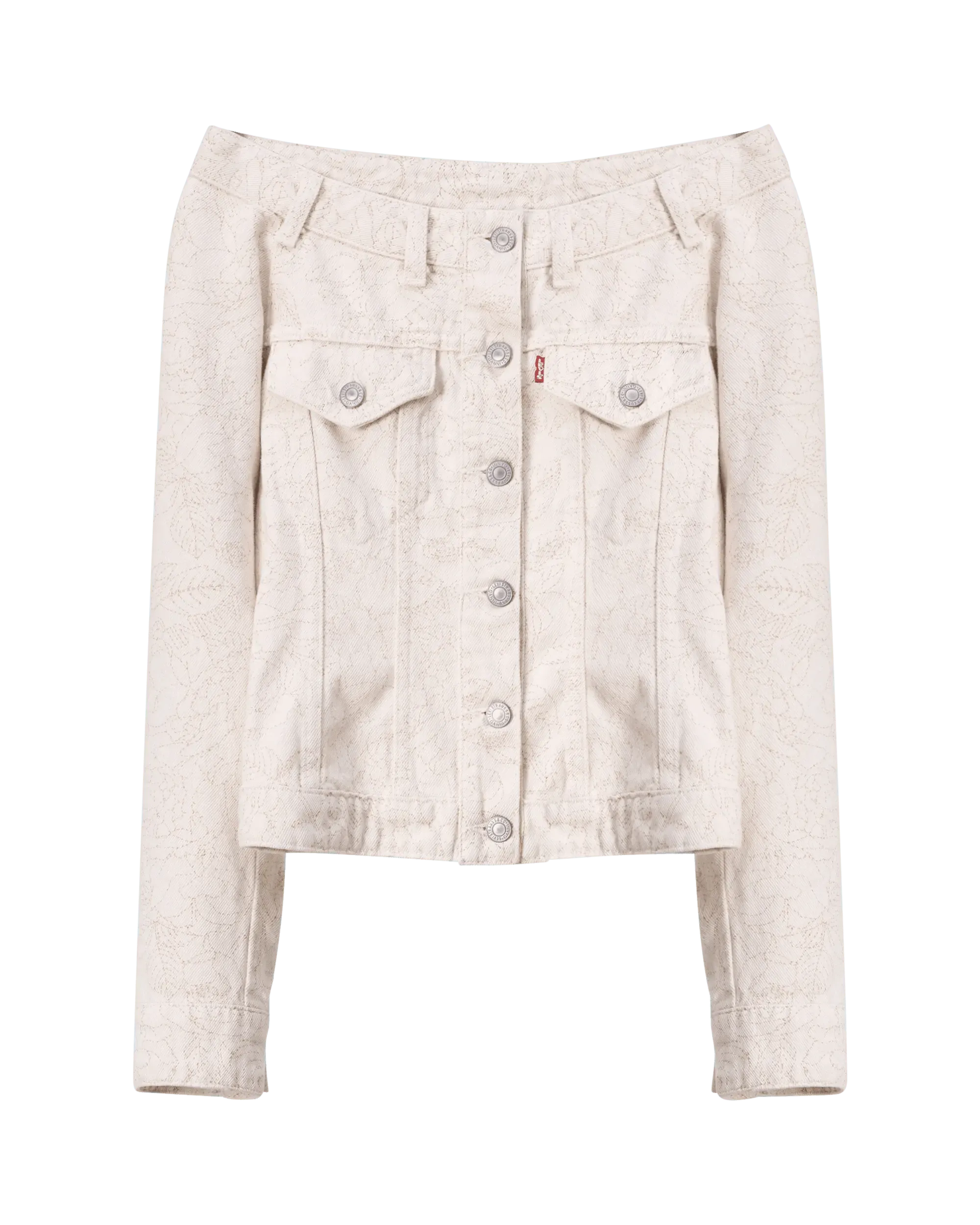Ganni X Levi's Printed Denim Jacket for Women - Vintage Style Distressed Denim Jacket with Unique Print | Perfect for Casual Outfits, Streetwear Fashion & Spring Layering