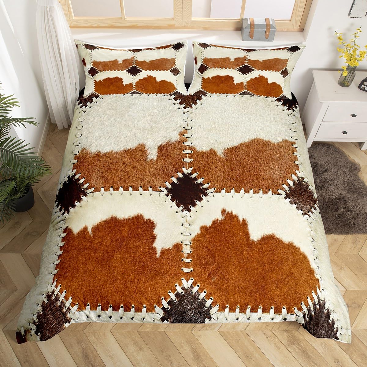 Brown Cow Print Comforter Cover for Boys & Girls - Cattle Highland Cow Bedding Set with Rustic Farmhouse Style - Twin Size Western Cowboy Duvet Cover for Kids & Teens Bedroom Decor - Perfect for Farmhouse, Bohemian & Western Themed Rooms