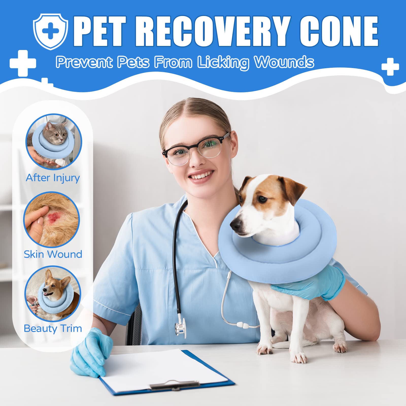 Soft Adjustable Dog Cone Collar for Small, Medium & Large Dogs & Cats - Waterproof Pet Recovery E-Collar After Surgery to Prevent Licking Wounds - Perfect for Post-Surgery Care & Wound Protection