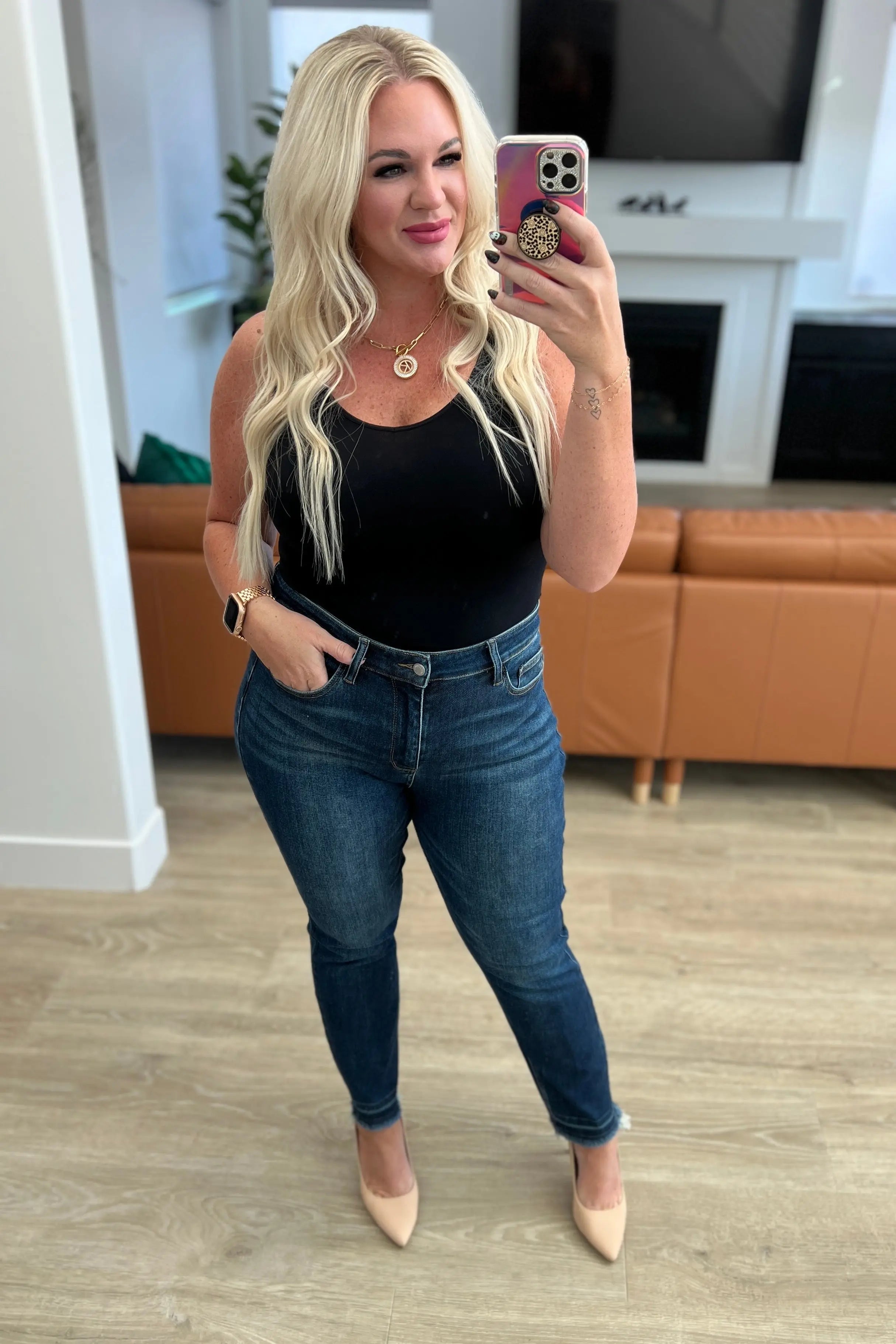 Phillipa High Rise Release Hem Slim Jeans for Women - Stretchy Skinny Denim Pants with Comfortable Waistband | Perfect for Casual Wear, Office & Date Night