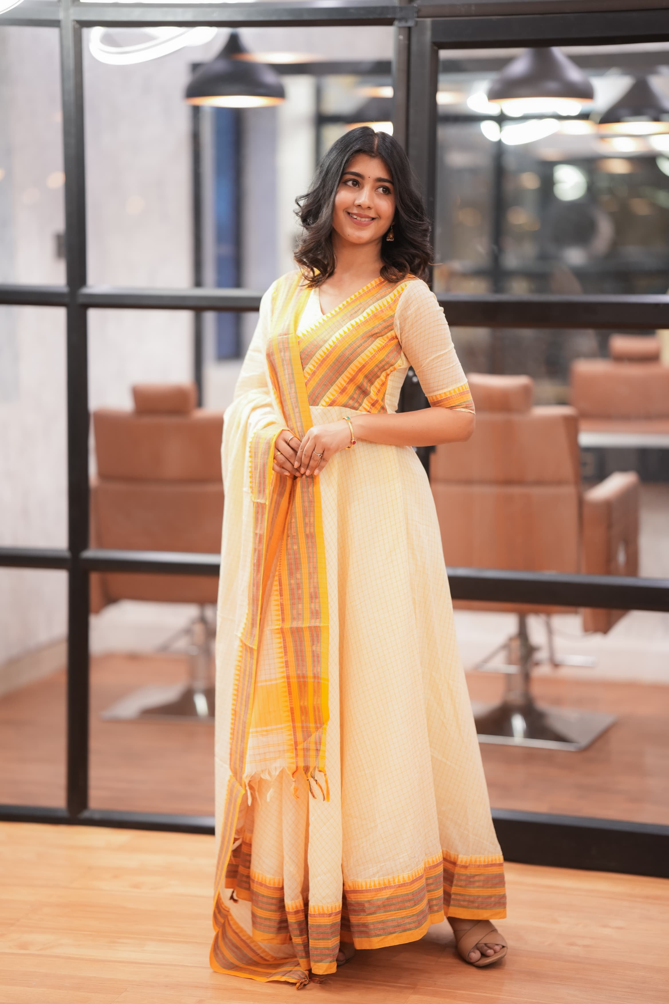 DD621 Anjali Pure Handloom Anarkali Kurti - Traditional Indian Ethnic Dress for Women - Perfect for Festivals, Weddings & Special Occasions