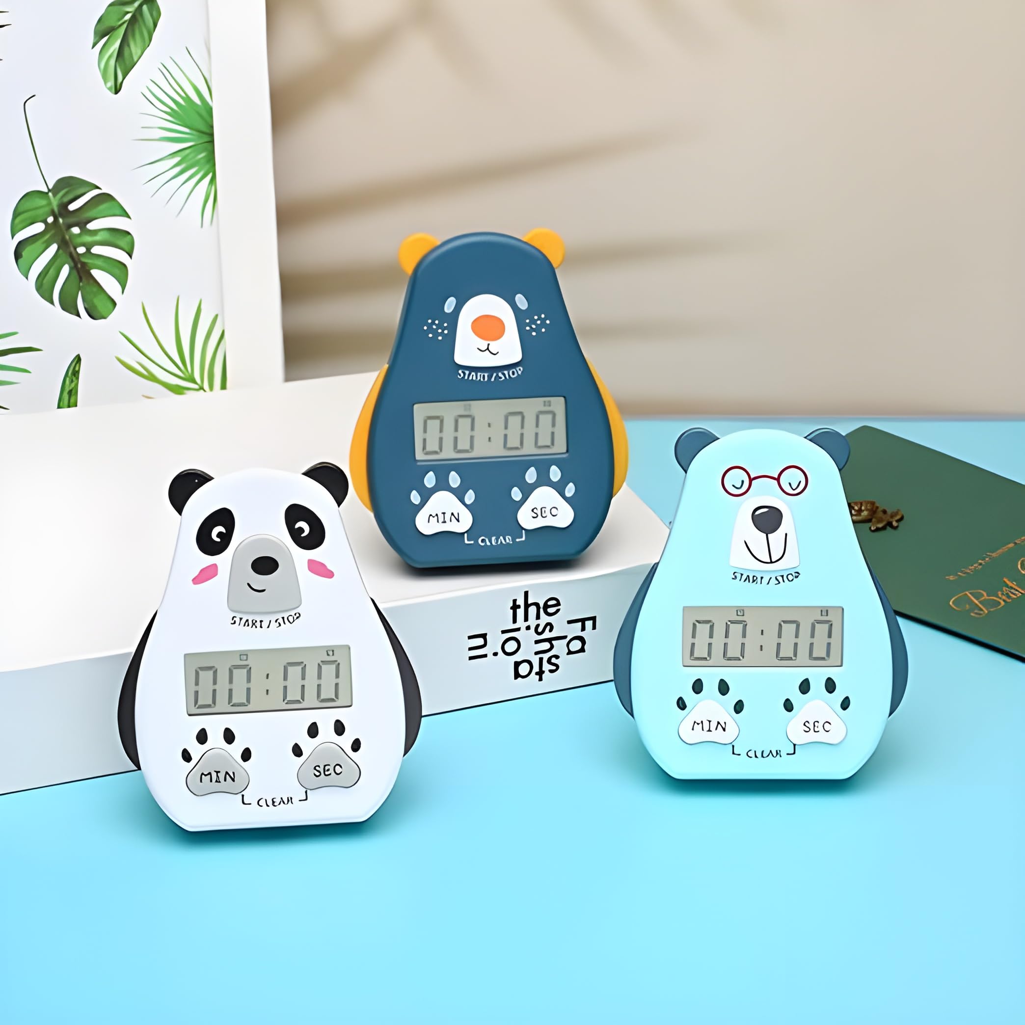 KEVANKI Cartoon Bear Timer for Kids - Large LCD Screen, Loud Alarm, Magnetic Back - Study, Cooking, Yoga, Sports Timer - Sky Blue | Perfect for Homework, Kitchen, Gym & Meditation