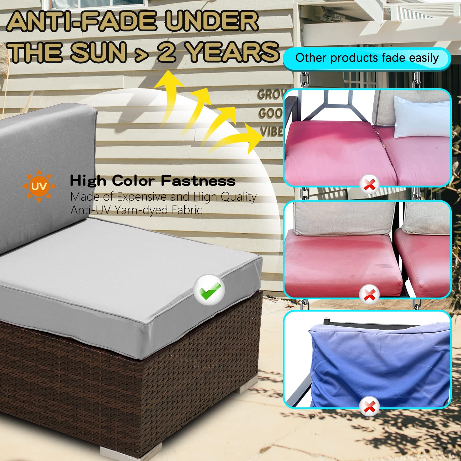 9 Pack Outdoor Patio Cushion Covers Set - Replacement Covers for 5-Piece 4-Seater Wicker Rattan Sectional Sofa (Gray, Cover Only, Large Size) - Perfect for Backyard, Deck, Poolside & Garden Furniture Protection
