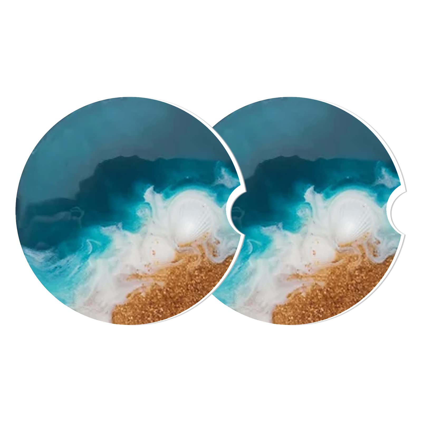 Premium Car Cup Holder Coasters Set of 2 - Absorbent Ceramic Drink Coasters for Auto Accessories | Non-Slip & Stylish Blue Ocean Design | Perfect Gift for Men & Women | Ideal for Road Trips, Commuting & Daily Driving