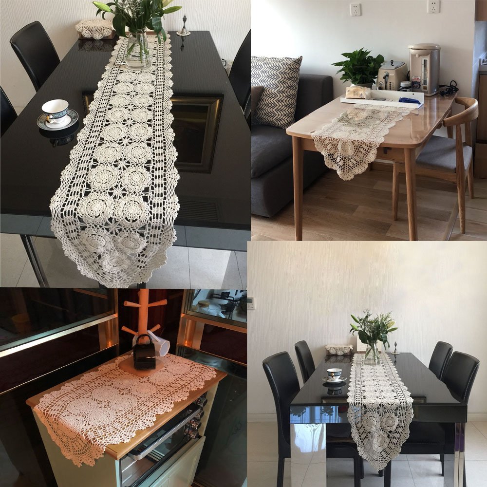 Handmade Cotton Crochet Lace Oval Table Runner - 14x36 Inch Dark Brown Decorative Table Cover for Dining, Coffee, Console, Dresser & TV Stand - Elegant Home Decor for Weddings & Special Occasions