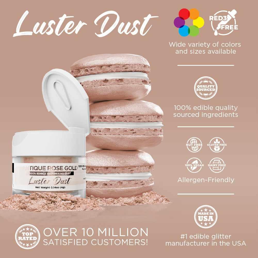 Edible Antique Rose Gold Luster Dust for Cake Decorating - Food Safe Pearl Powder for Baking, Cupcakes, Cookies & Chocolate | Bakell