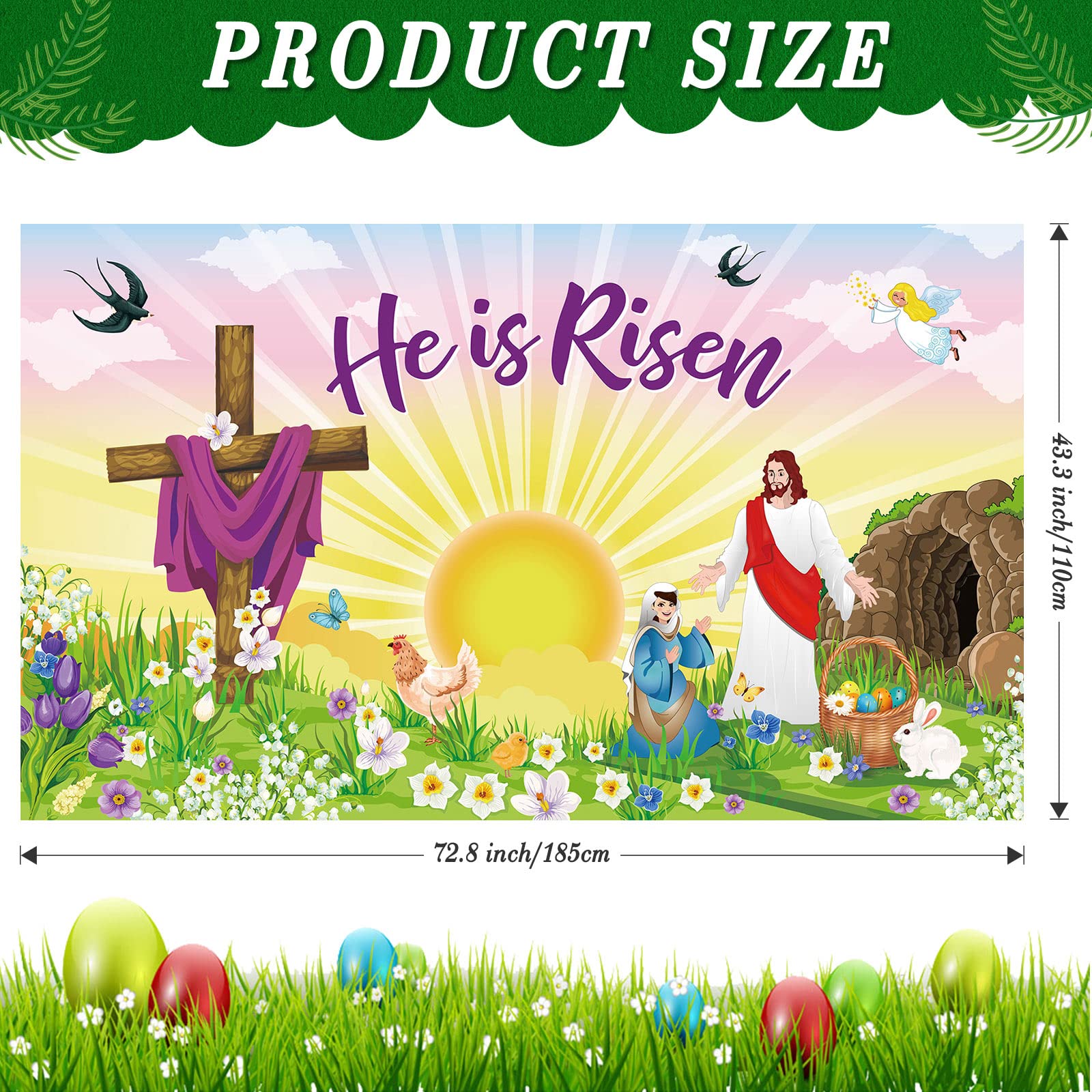 Easter Decor Backdrop - He is Risen Banner for Photo Booth & Party