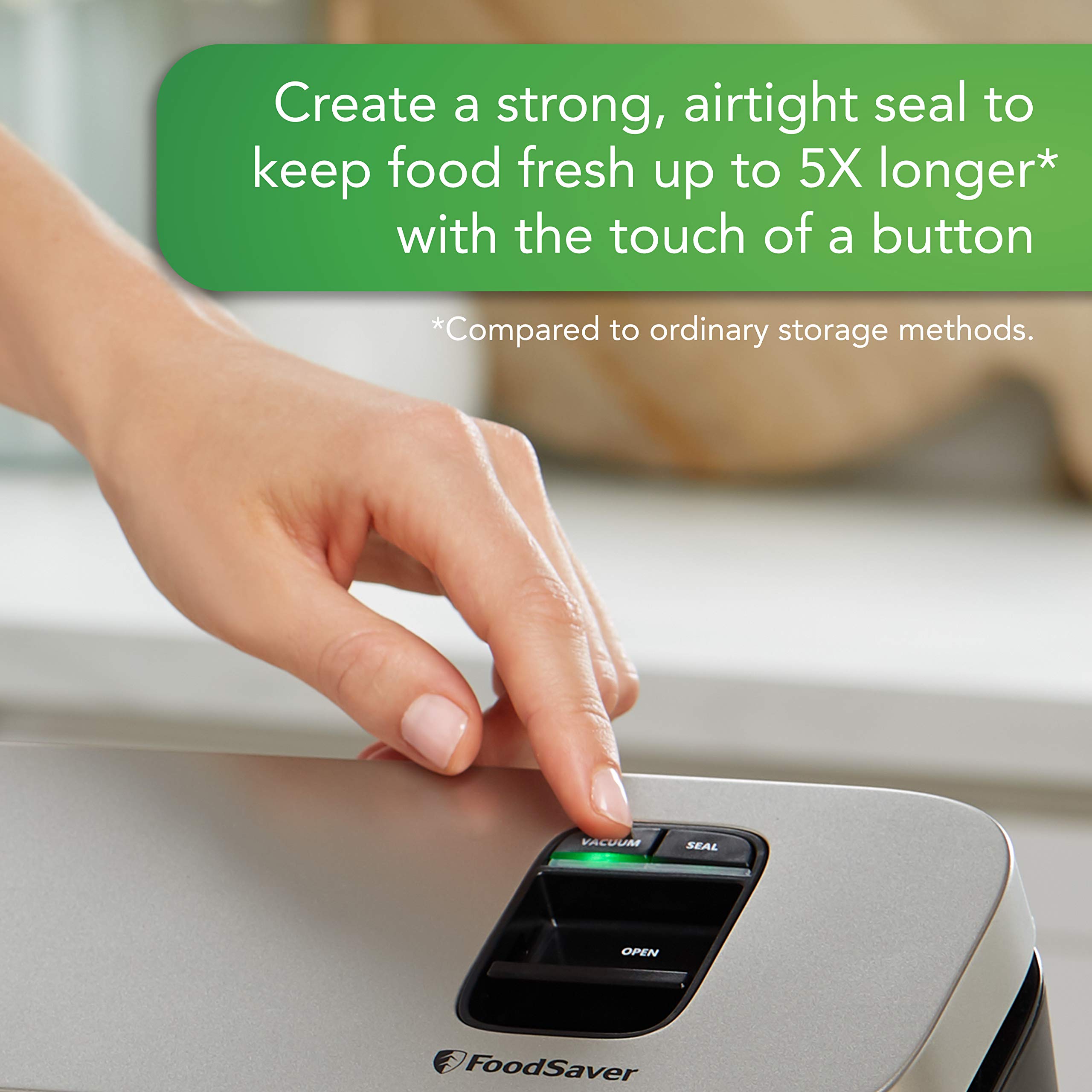 FoodSaver Vacuum Sealer Machine with Bags & Roll - Compact Space Saving Design for Airtight Food Storage, Sous Vide Cooking, Meal Prep & Freezer Organization - Silver (Ideal for Home Kitchen, Camping & Food Preservation)