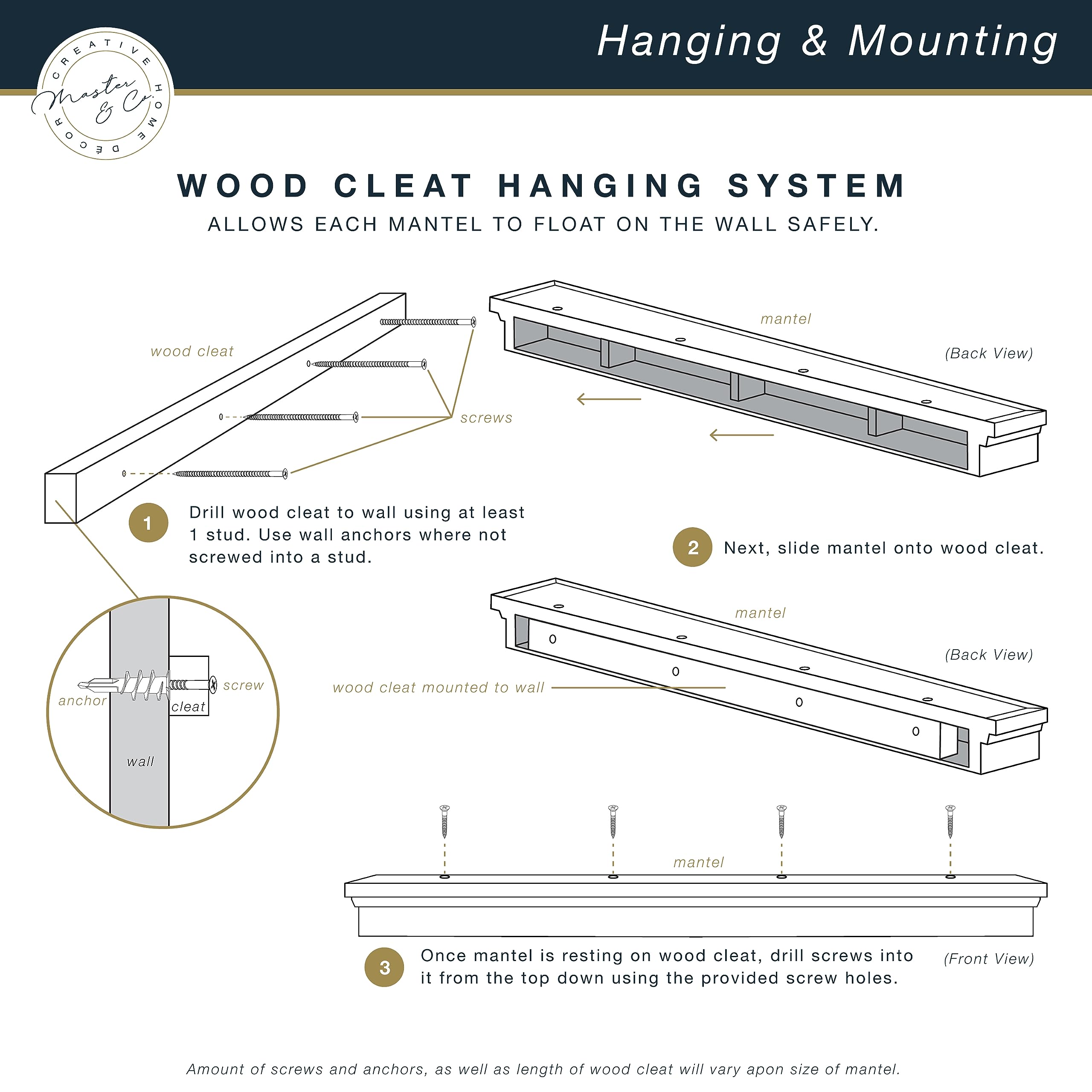 60-Inch Walnut Wood Floating Fireplace Mantel Shelf - Solid Wood Wall Mounted Mantel for Living Room Decor, Photo Display & Home Decor with Cleat Hanging System | Perfect for Fireplace Surround, TV Stand & Rustic Home Decor