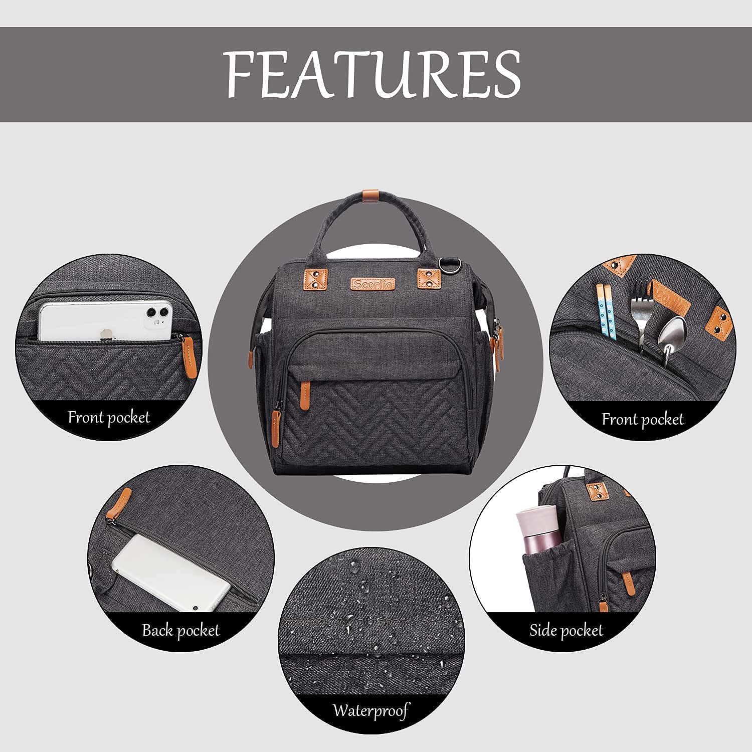 Scorlia Insulated Lunch Bag - Thermal Backpack & Leakproof Lunch Tote for Women & Men - Perfect for Work, School, Office, Picnic & Outdoor Activities | Keeps Food Fresh & Cool for Hours