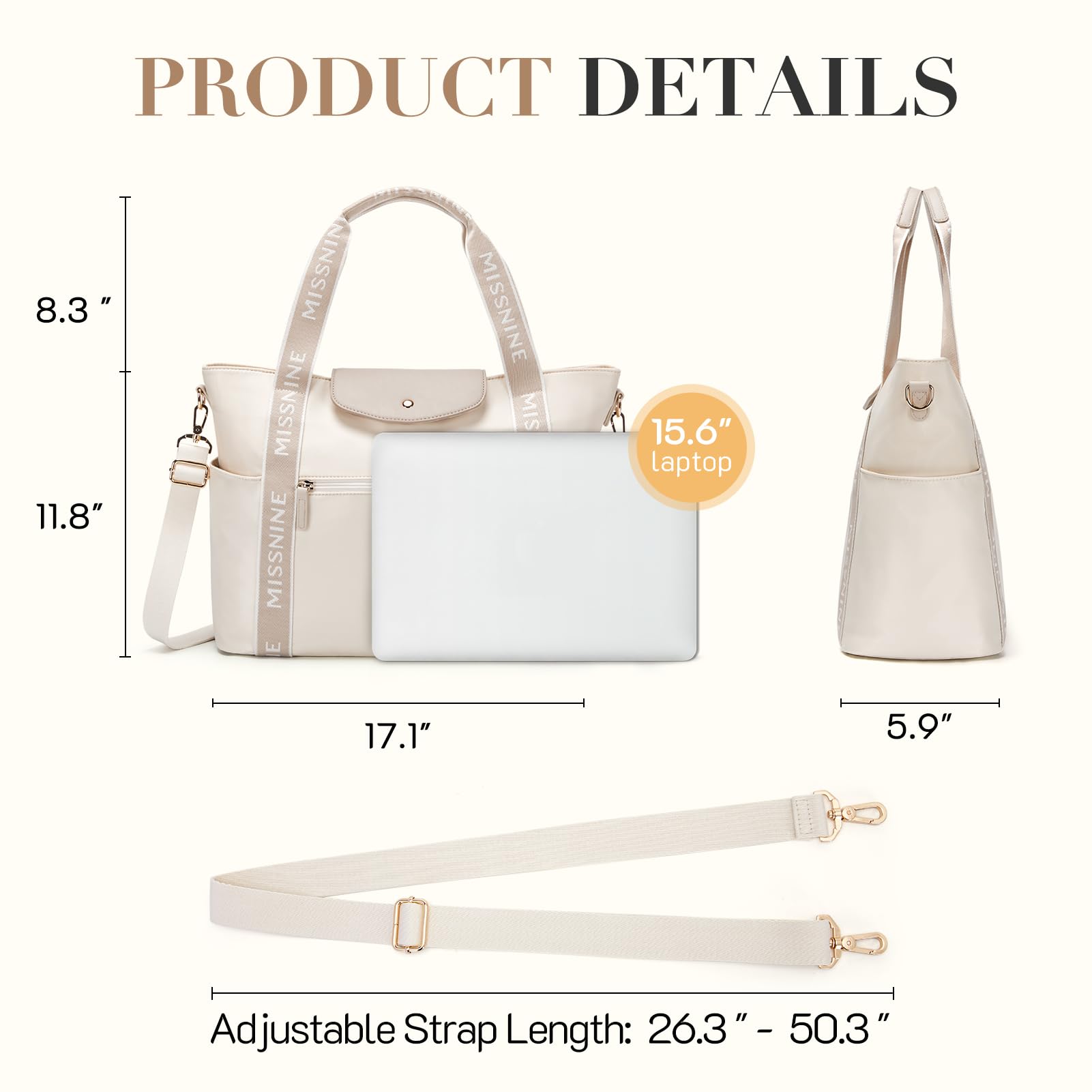 Missnine Lightweight Large Capacity Tote Bag for Women - Durable Work Shoulder Bag for Teachers, Office & Travel | Perfect for Commuting, Business Meetings & Weekend Getaways