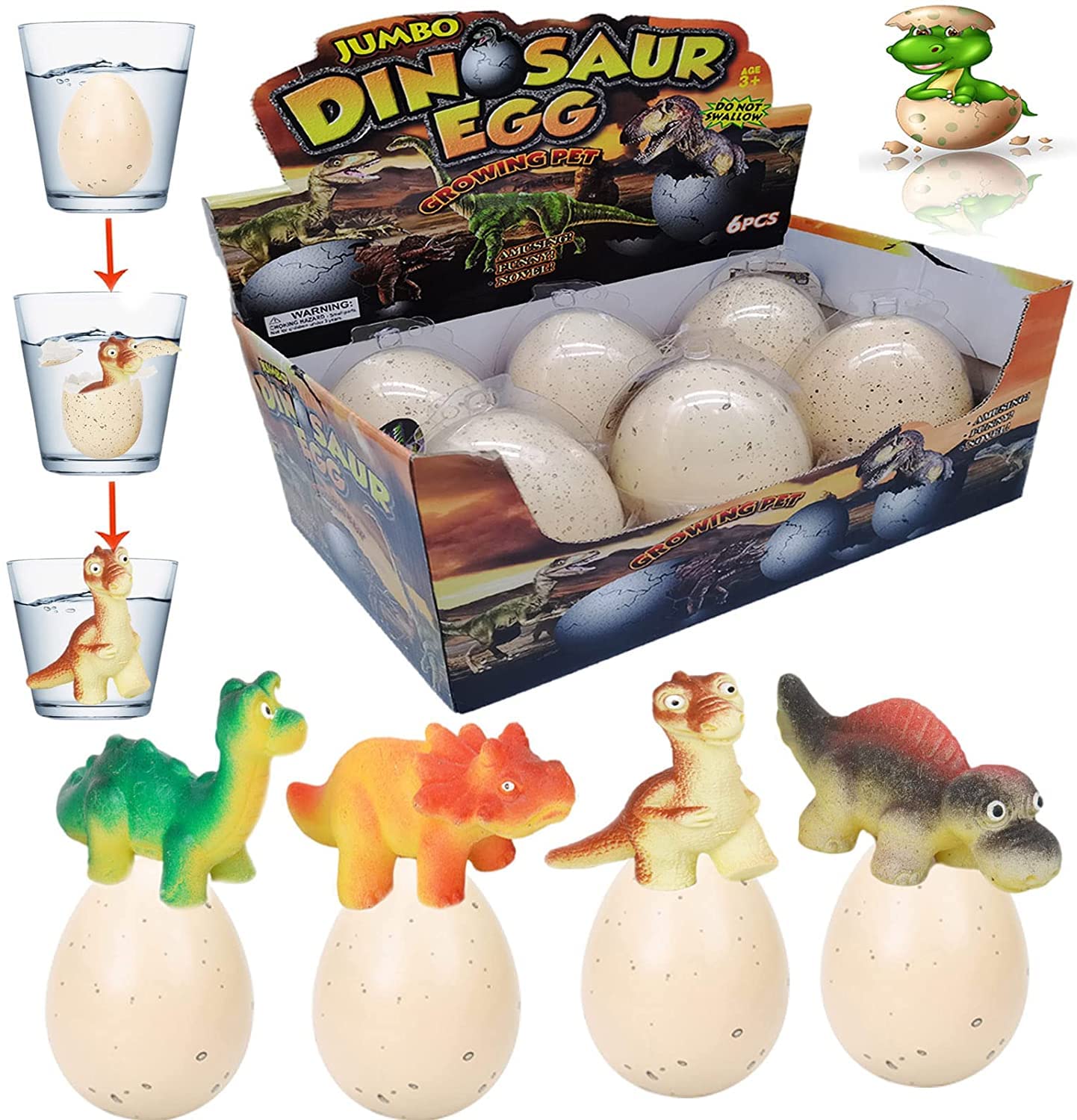 Dinosaur Eggs Toys - 6 Pack Large Growing Dino Eggs That Hatch in Water, Easter Basket Stuffers & Birthday Party Favors for Kids - Fun STEM Learning & Outdoor Water Play Activity for Boys & Girls