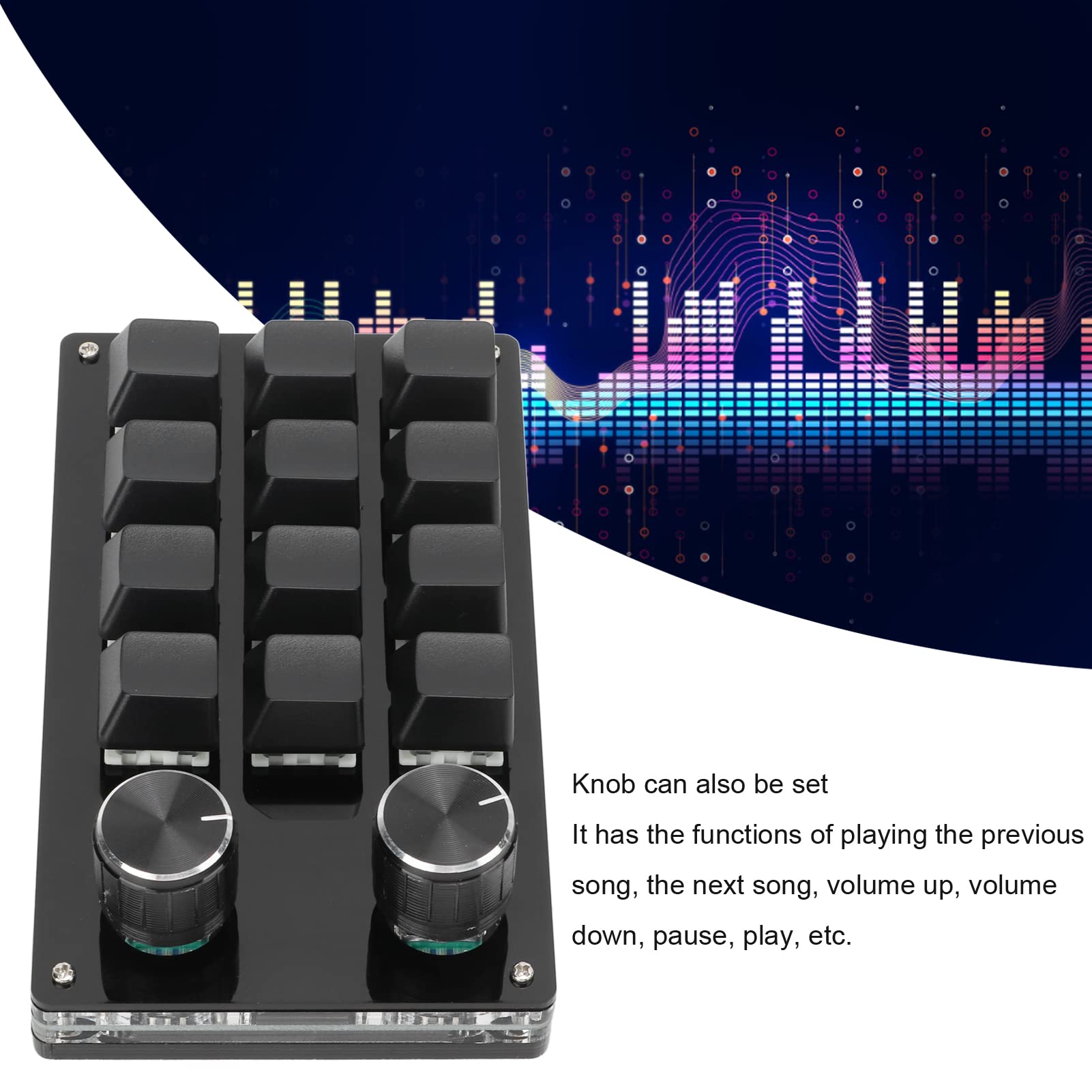 Ejoyous 12-Key One-Handed Macro Mechanical Gaming Keypad - Programmable Keyboard with Control Knob for PC/Mac, Compatible with Windows Vista & Office Work (Black) - Perfect for MMO Gaming, Video Editing & Streamer Shortcuts