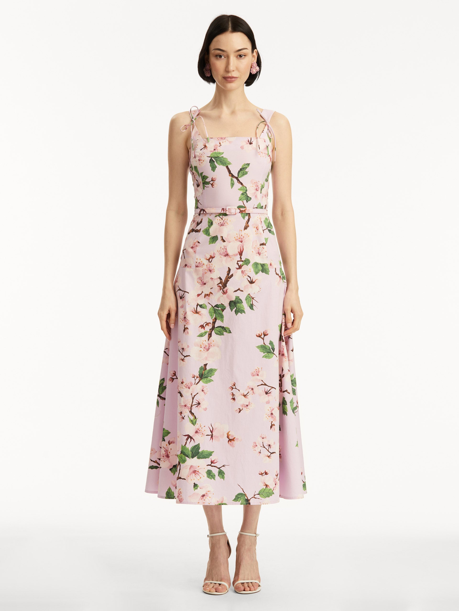 Cherry Blossom Floral Print Cotton Poplin Dress - Lightweight Summer Dress for Women, Perfect for Beach, Garden Parties & Casual Outings