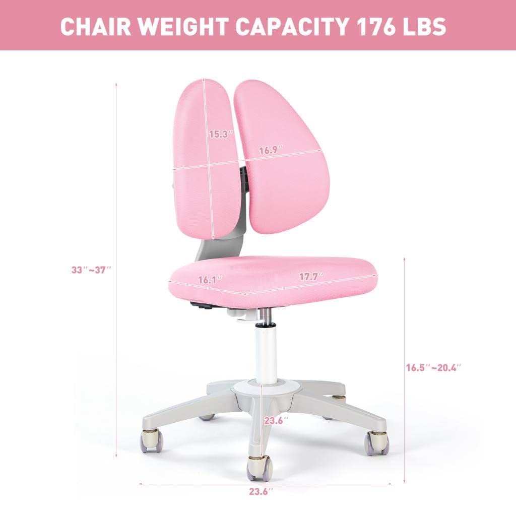 360° Swivel Kids Chair - Adjustable Height & Seat Depth Ergonomic Study Chair for Home & School - Armless Student Desk Chair with Sit Brake Casters for Computer, Reading & Learning Activities