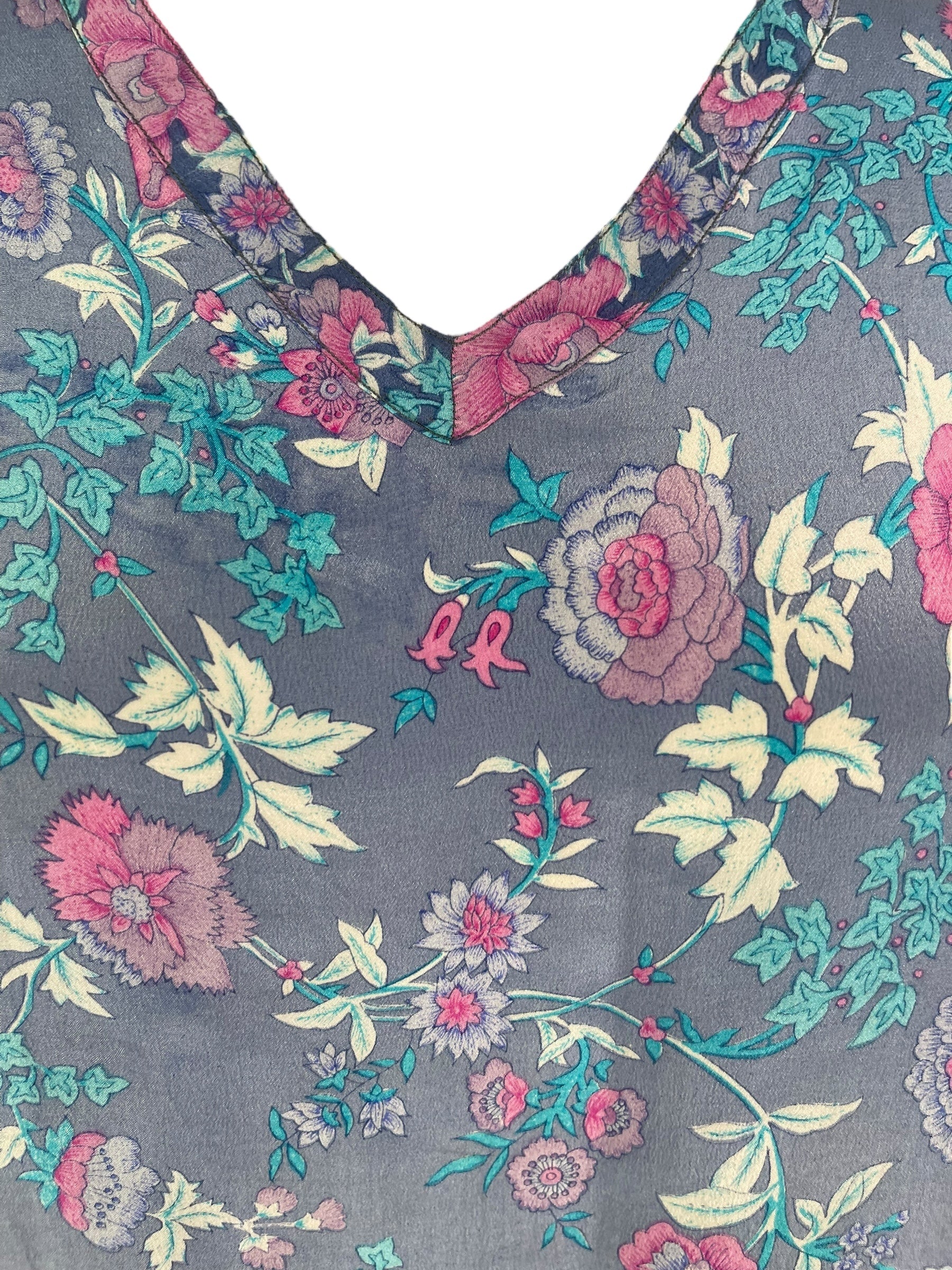 PRC7167 Women's Pure Silk Long Tunic with Side Ties - Elegant Flowy Blouse for Summer, Office Wear & Special Occasions
