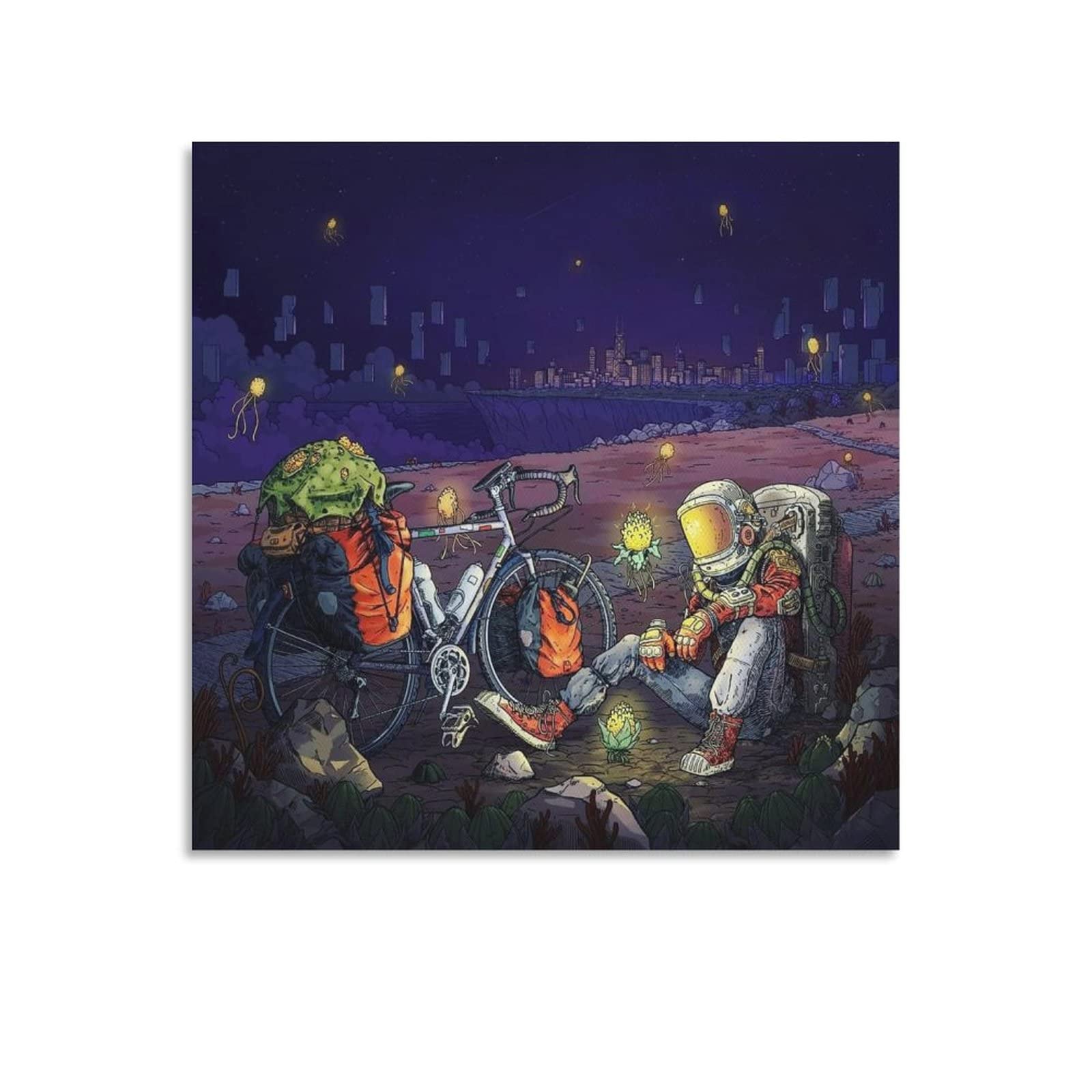 Cartoon Astronaut Beach Vacation Wall Art Poster - 12x12 Inch (30x30cm) Framed Print for Bedroom, Living Room & Office Decor - Perfect for Space Theme Rooms, Kids' Rooms & Gift Giving