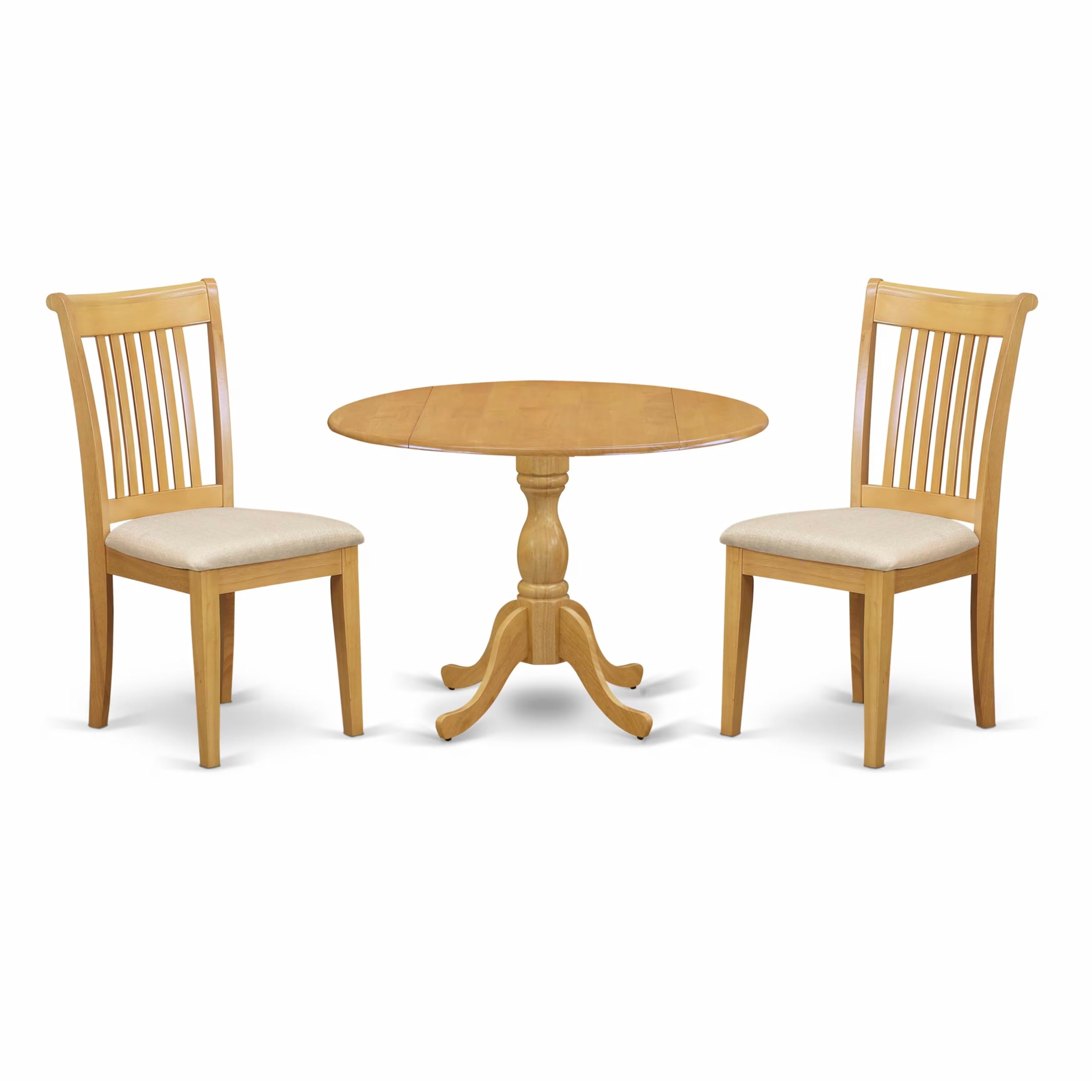 Modern 3-Piece Round Dining Table Set with Drop Leaf & 2 Upholstered Chairs - 42x42 Inch Oak Wood Table & Linen Fabric Chairs - Perfect for Small Spaces, Breakfast Nooks & Cozy Apartments