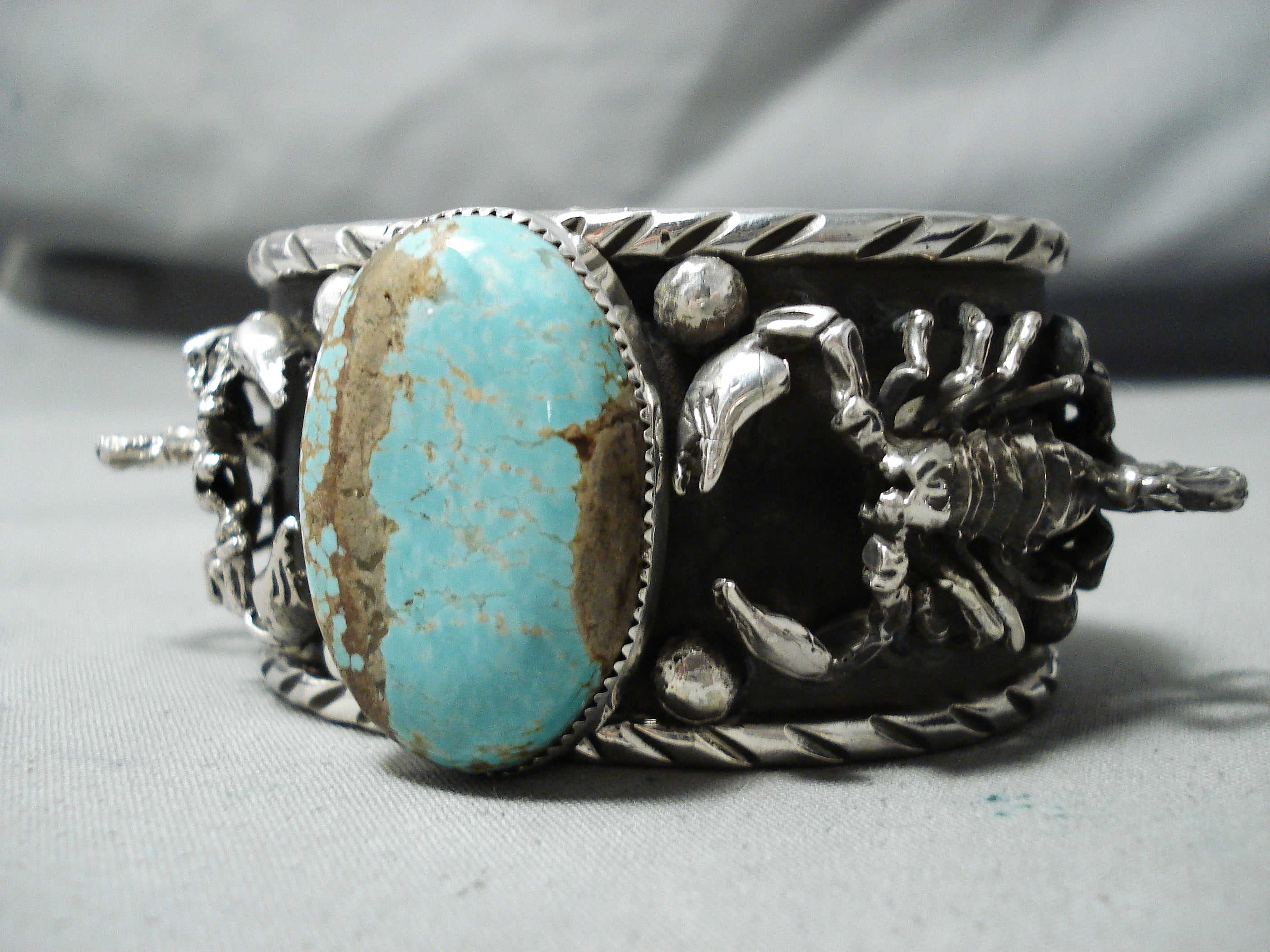 145 Grams San Felipe 8 Turquoise Sterling Silver Scorpion Bracelet - Handmade Southwest Jewelry for Women, Boho Chic Accessories - Perfect for Festivals, Parties and Gift Giving