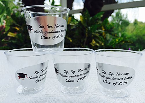 50 Personalized 1oz Plastic Shot Cups with Silver Foil - Graduation Party Favors, Birthday Events & Bachelorette Supplies - Disposable Drinkware for Celebrations & Special Occasions