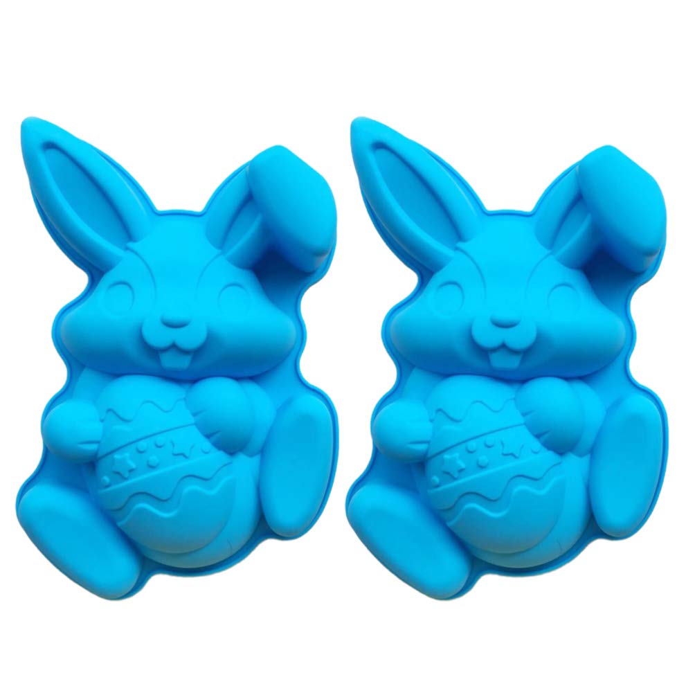 Amosfun 2-Piece Easter Bunny Silicone Mold Set - Rabbit Egg Shaped Cake Baking Molds for DIY Chocolate, Candy, Soap Making - Perfect for Easter Decorations, Holiday Baking & Home Baker Gifts (Random Color)