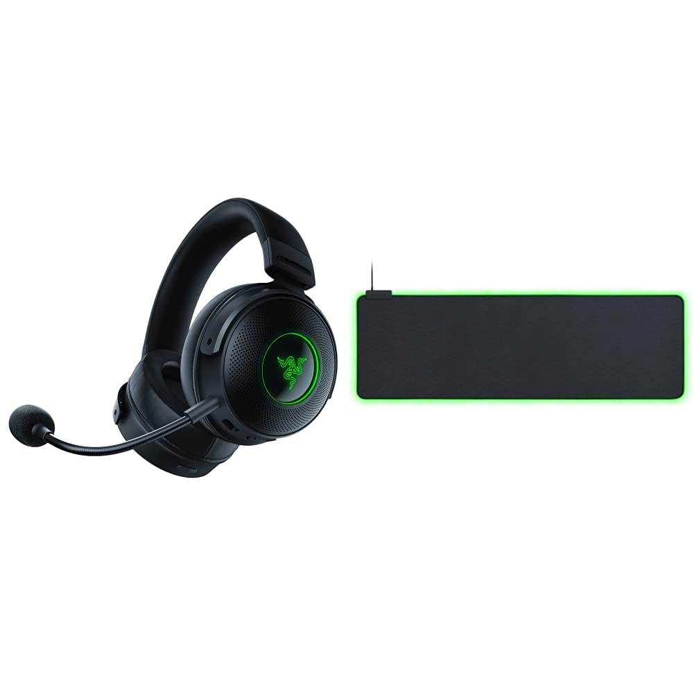 Razer Kraken V3 Pro HyperSense Wireless Gaming Headset with Leatherette Memory Foam Cushions & Goliathus Extended Chroma RGB Gaming Mousepad - Classic Black | PC, PS5, Xbox Series X Gaming Setup for Immersive Audio Experience