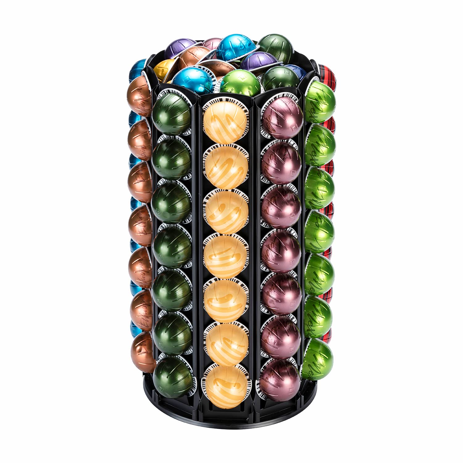 FlagShip 360° Rotating Coffee Pod Holder for Nespresso Vertuo – Silent Rolling Carousel with Extra Storage Space (Holds 100+ Pods) – Perfect for Kitchen Countertops & Office Coffee Stations