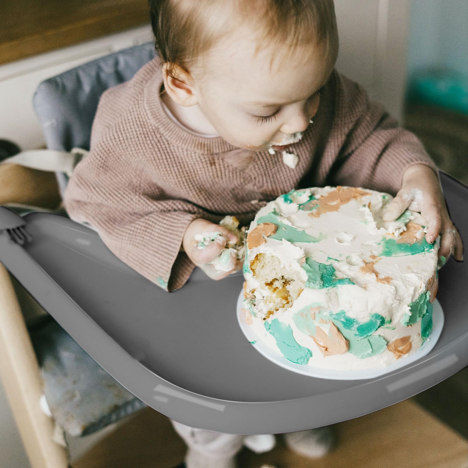 Stokke Tripp Trapp High Chair Tray Replacement - Full Cover Non-Slip Placemat for Stokke High Chair Accessories, Fits Toddlers 6-36 Months (Grey) - Perfect for Mess-Free Mealtime & Easy Cleaning