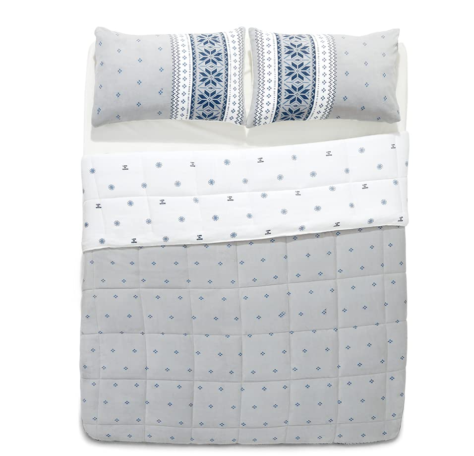 Berkshire Blanket x Life is Good Fair Isle Comforter Set - Cozy All-Season Primalite Bedding in Grey | Full/Queen Size (90