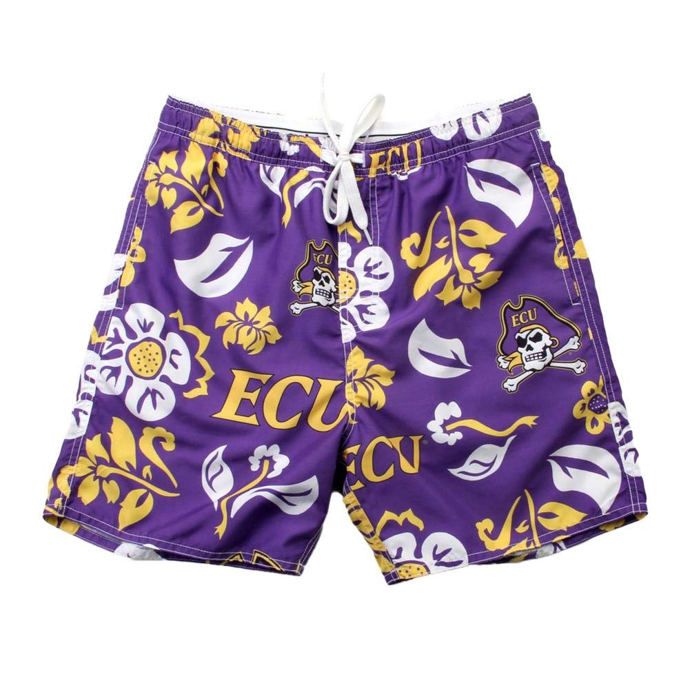 Wes and Willy Men's ECU East Carolina University Swim Trunks - Floral Print Quick-Dry Swim Shorts for Beach, Pool & Summer Vacation