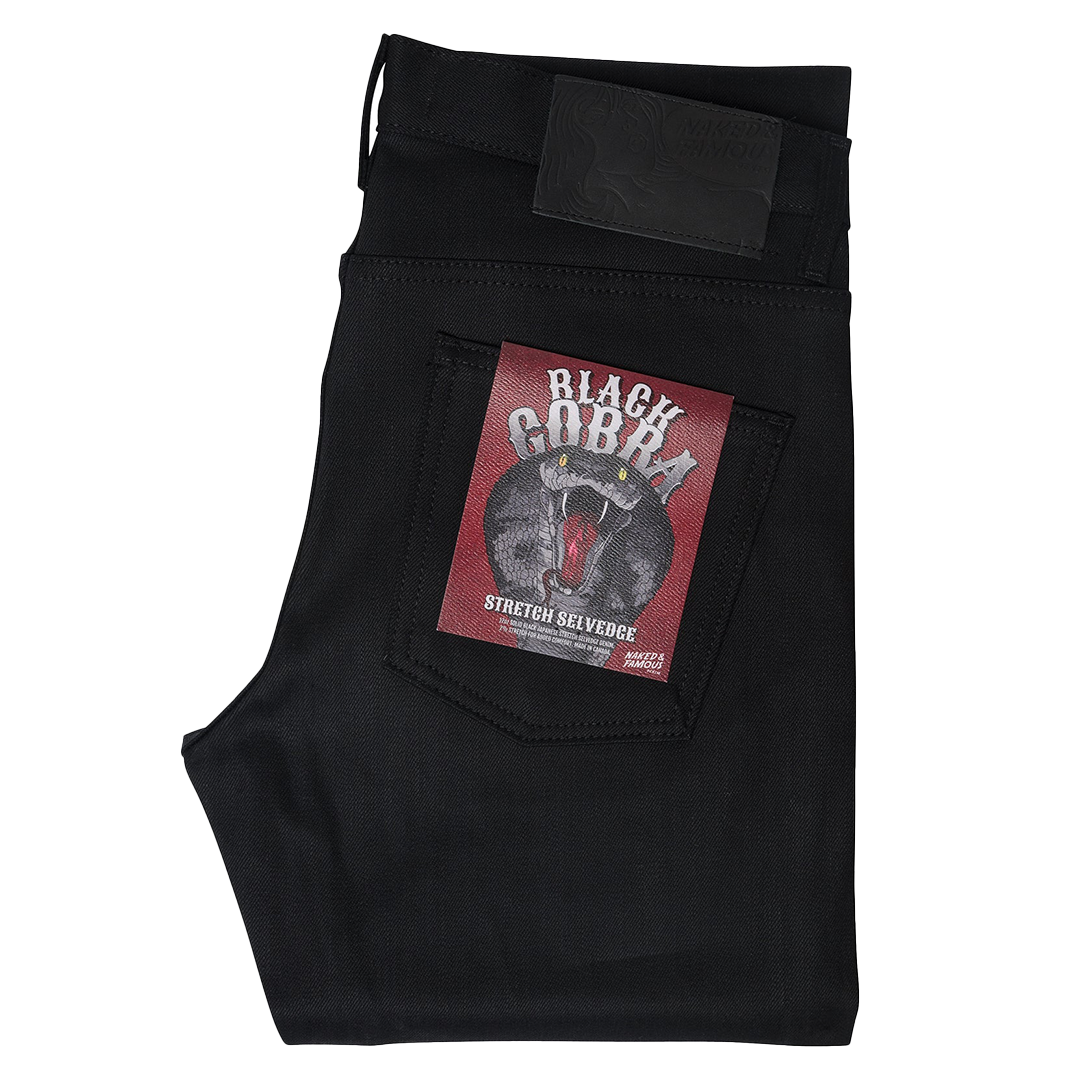 Naked & Famous Black Cobra Stretch Selvedge Denim Jeans - Weird Guy Fit for Men | Raw Japanese Selvedge Jeans | Perfect for Casual Wear & Street Style